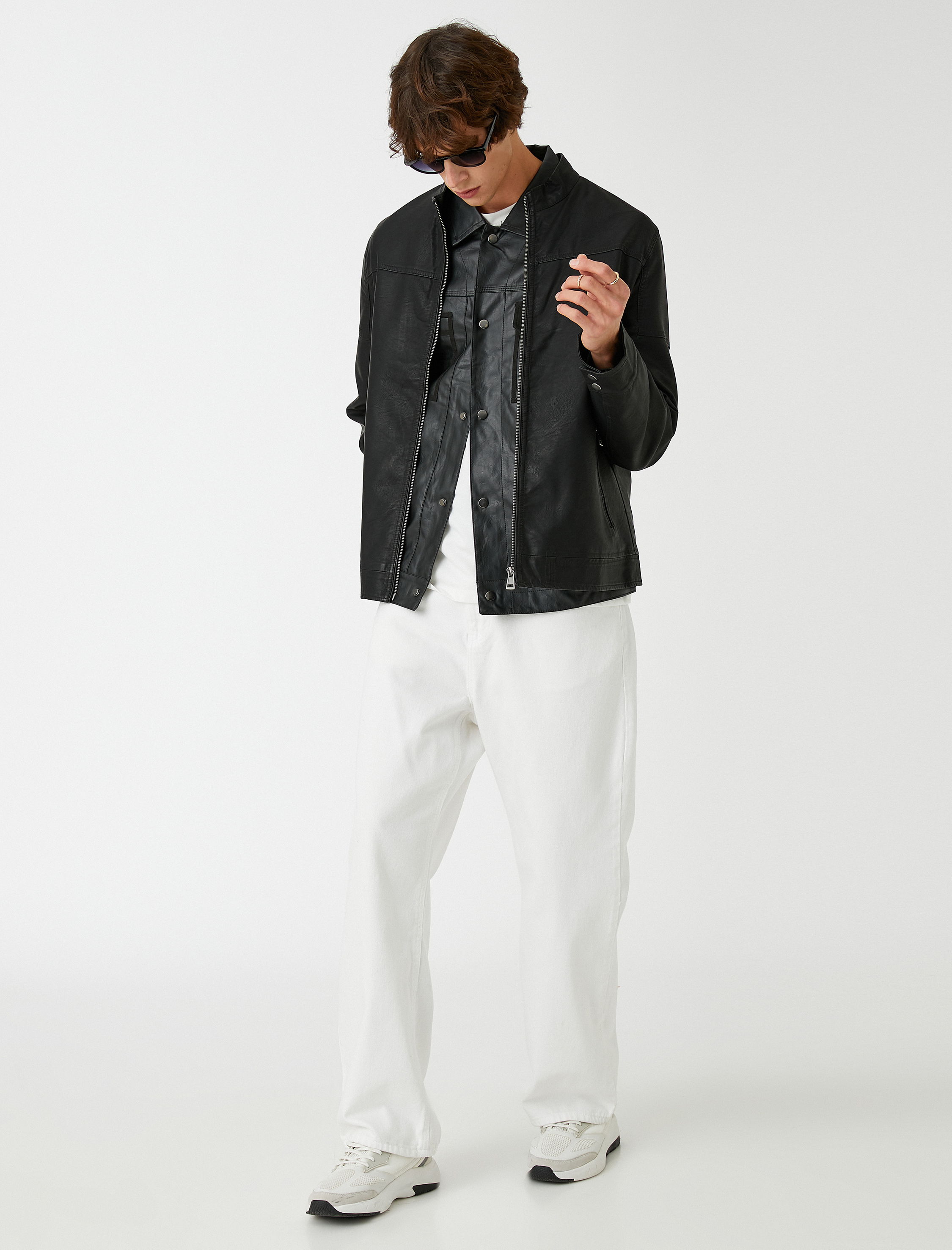   Deri Görünümlü Mont Dik Yaka Su Geçirmez