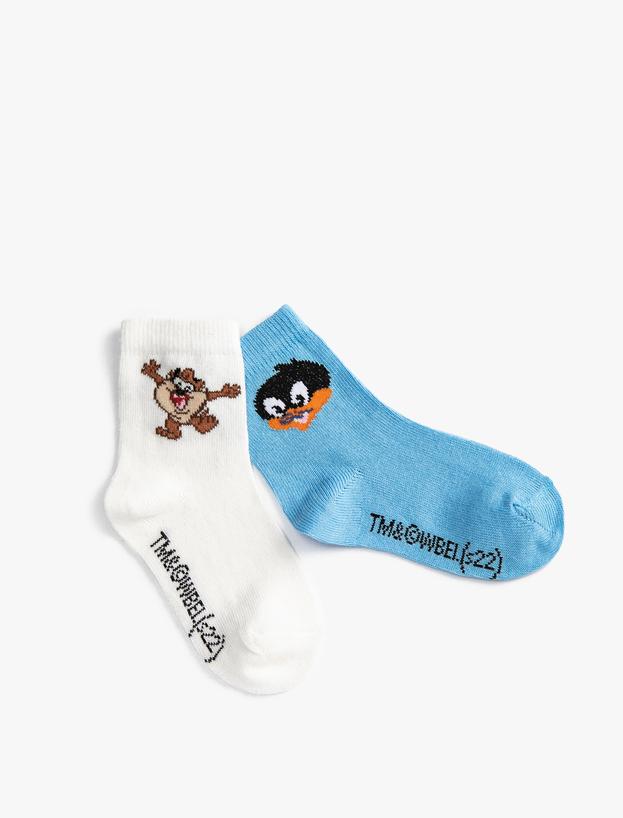  Erkek Bebek 2'li Daffy Duck ve Taz Baskılı Çorap Lisanslı