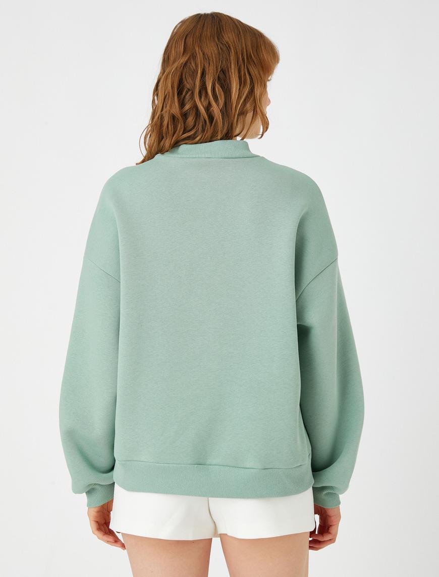   Bisiklet Yaka Sweatshirt Baskılı İçi Polarlı