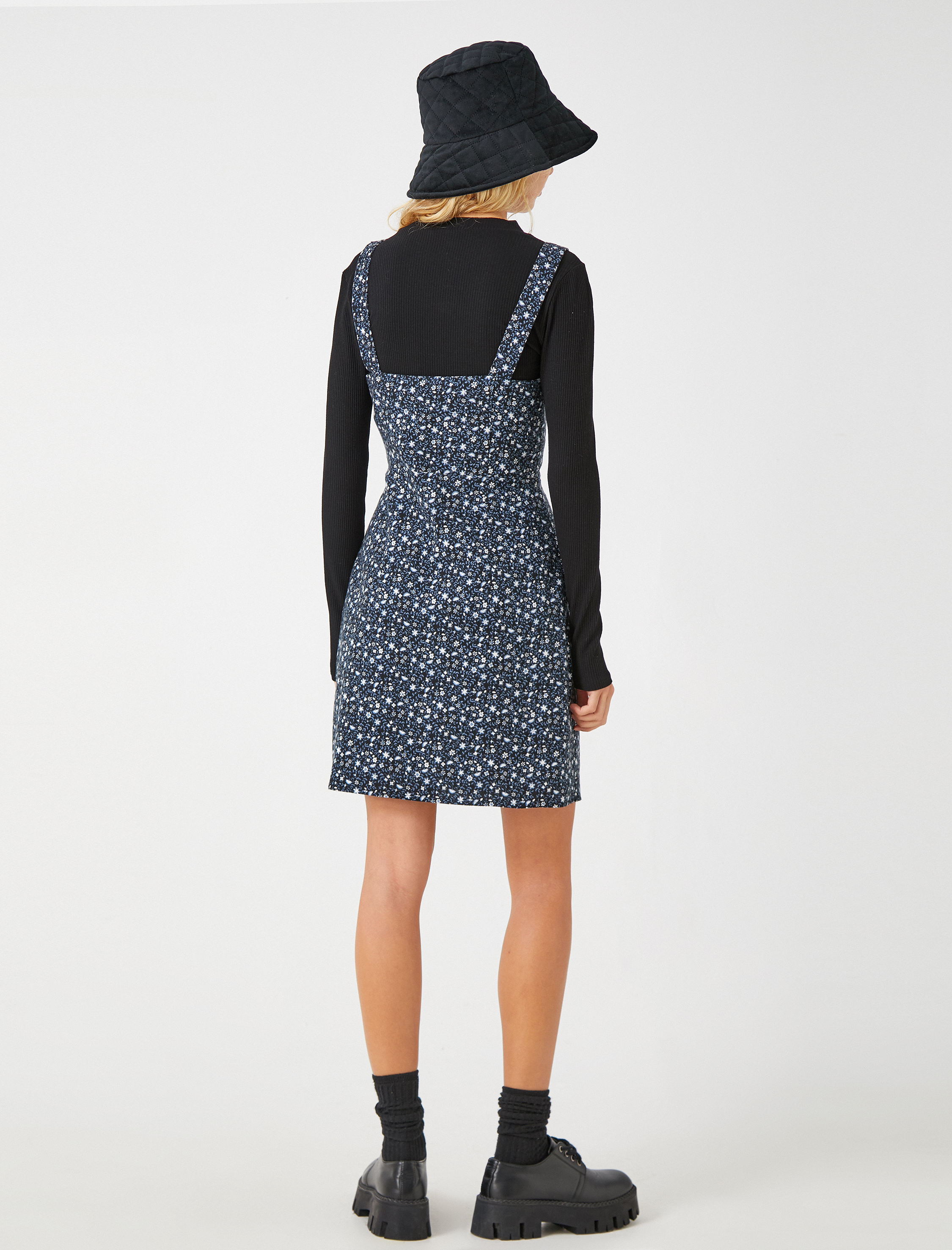   Çiçekli Elbise Pamuklu Yırtmaç Detaylı