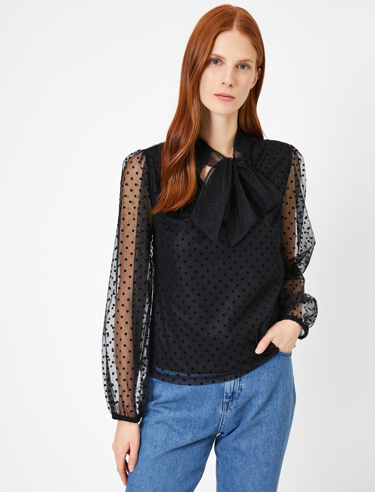   Tül Detaylı Abiye Bluz