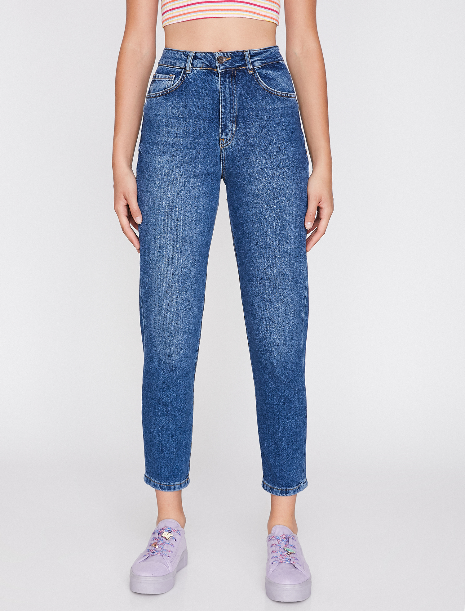   Mom Jean - Yüksek Bel Rahat Kesim Dar Paça Pantolon