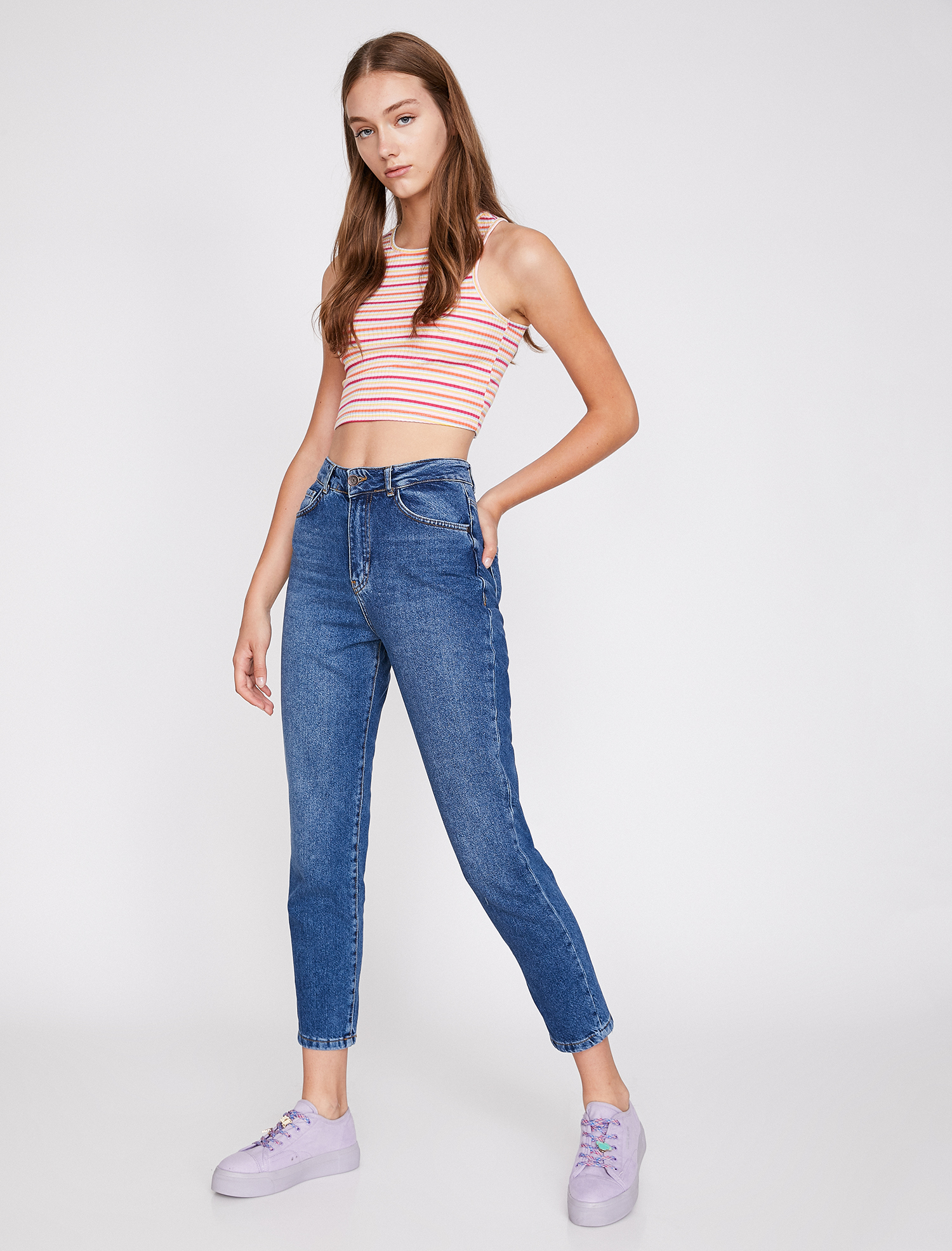   Mom Jean - Yüksek Bel Rahat Kesim Dar Paça Pantolon