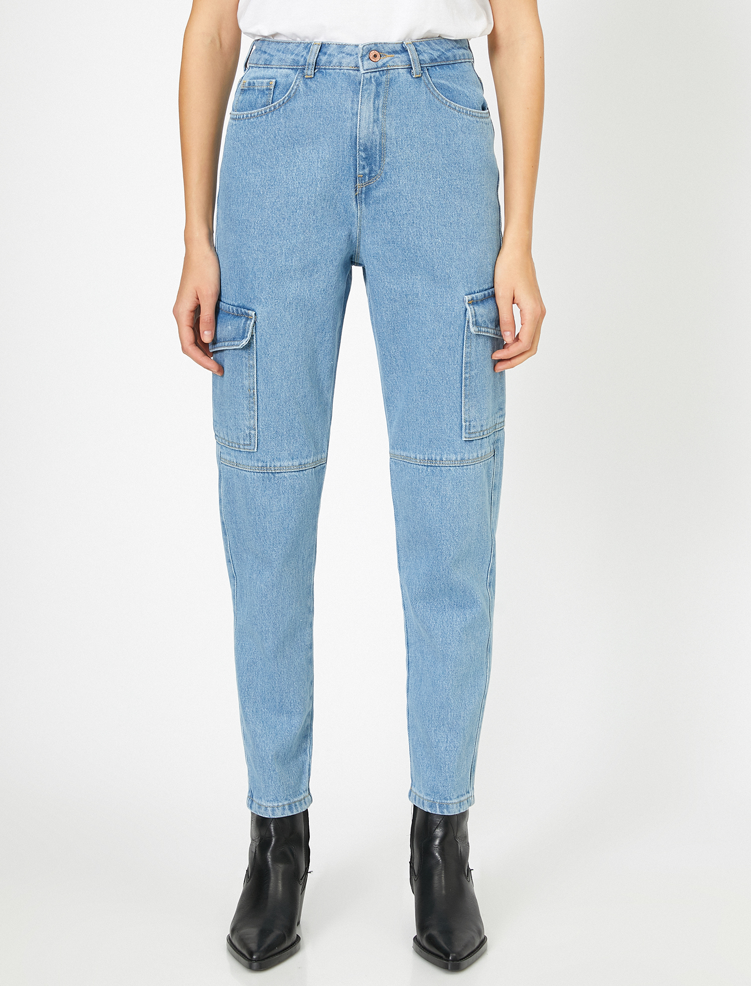   Cargo Jean - Yüksek Bel Rahat Kesim Kargo Cep Detaylı Pantolon