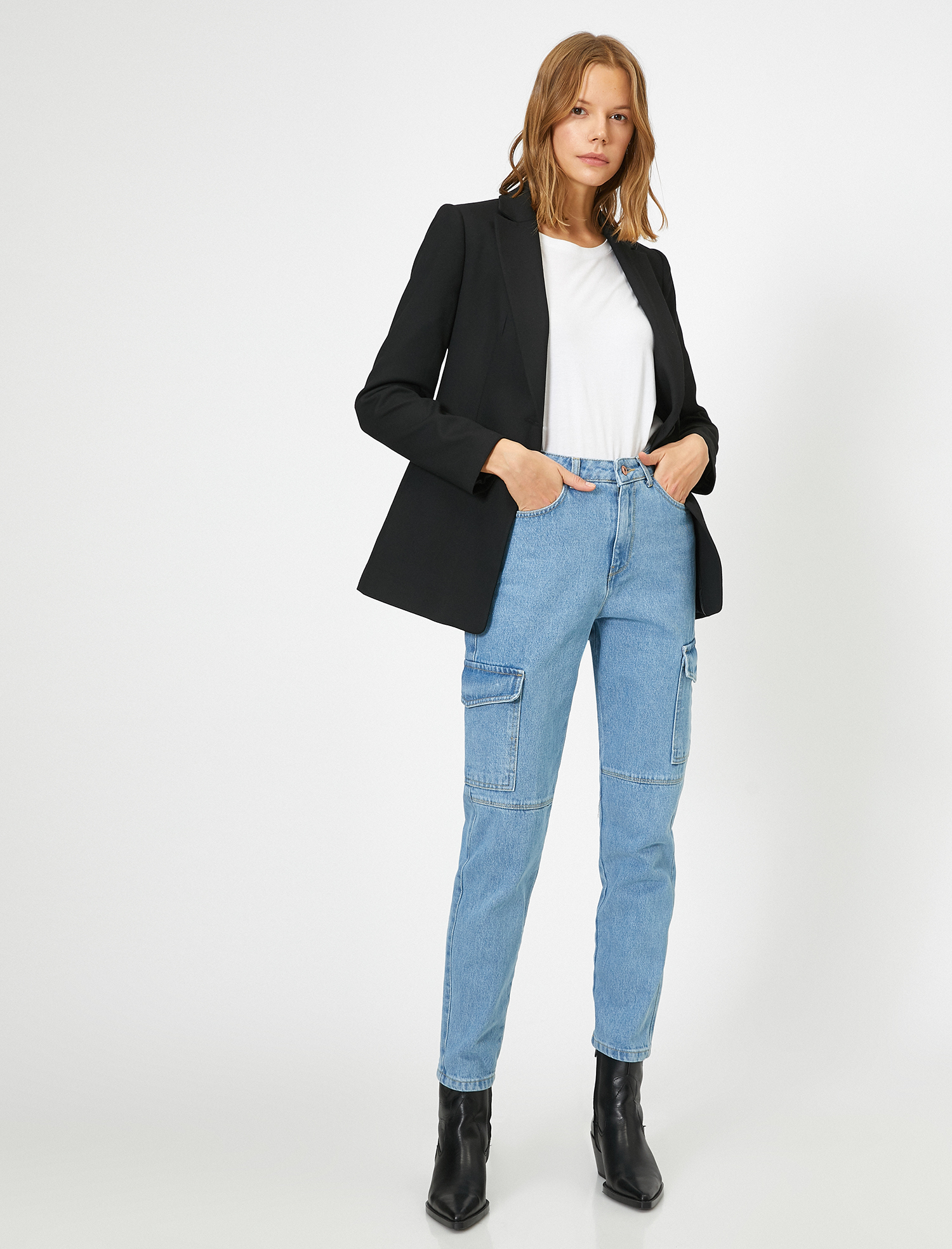   Cargo Jean - Yüksek Bel Rahat Kesim Kargo Cep Detaylı Pantolon