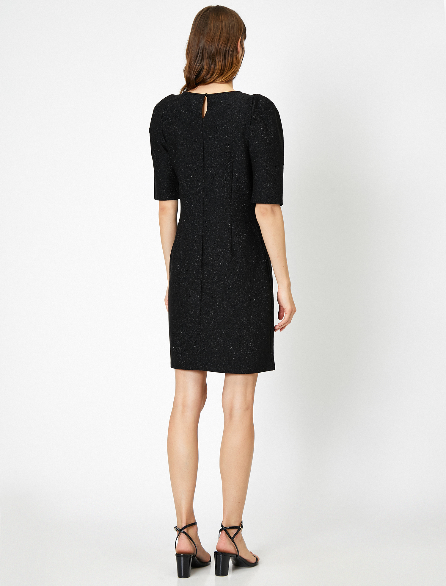   Simli Bisiklet Yaka Midi Elbise