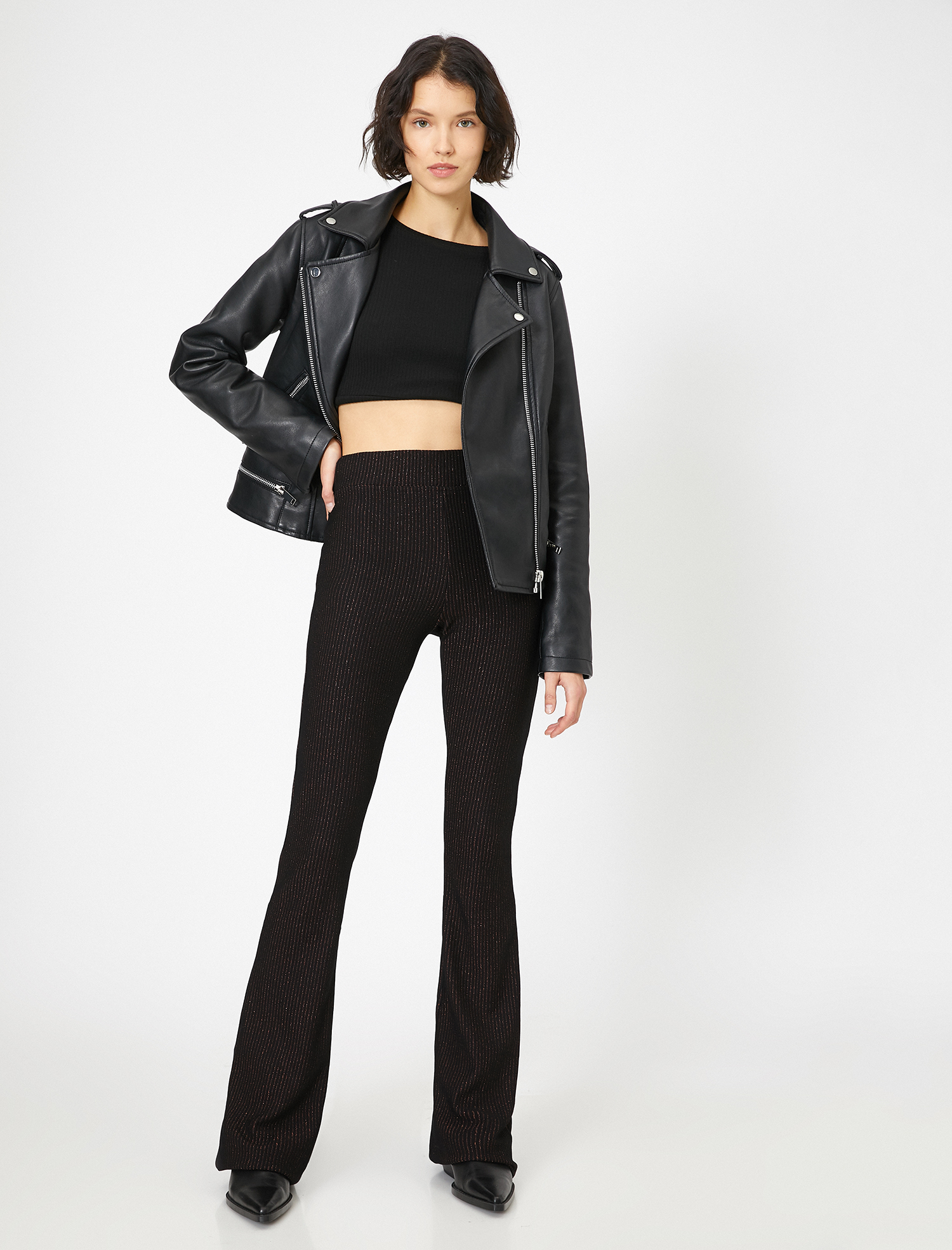   Yüksek Bel Sim Detaylı İspanyol Paça Pantolon