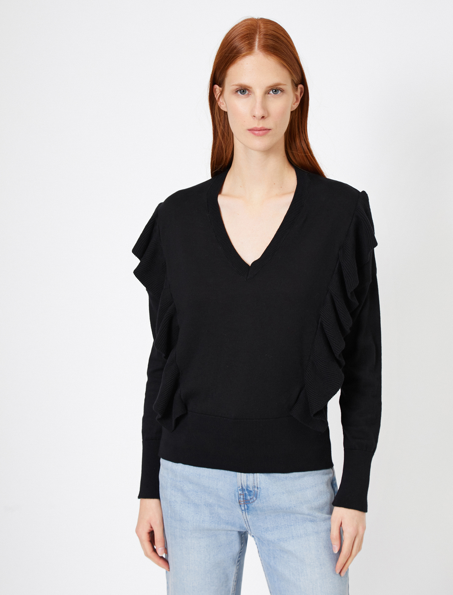   Fırfır Detaylı Triko Kazak