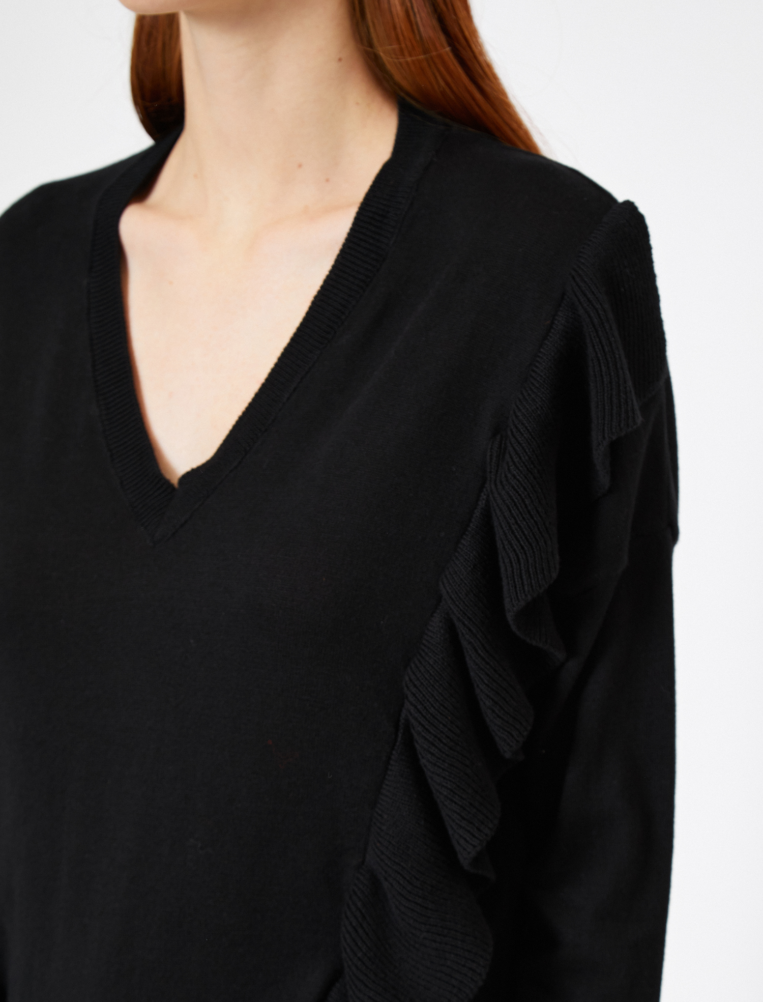   Fırfır Detaylı Triko Kazak