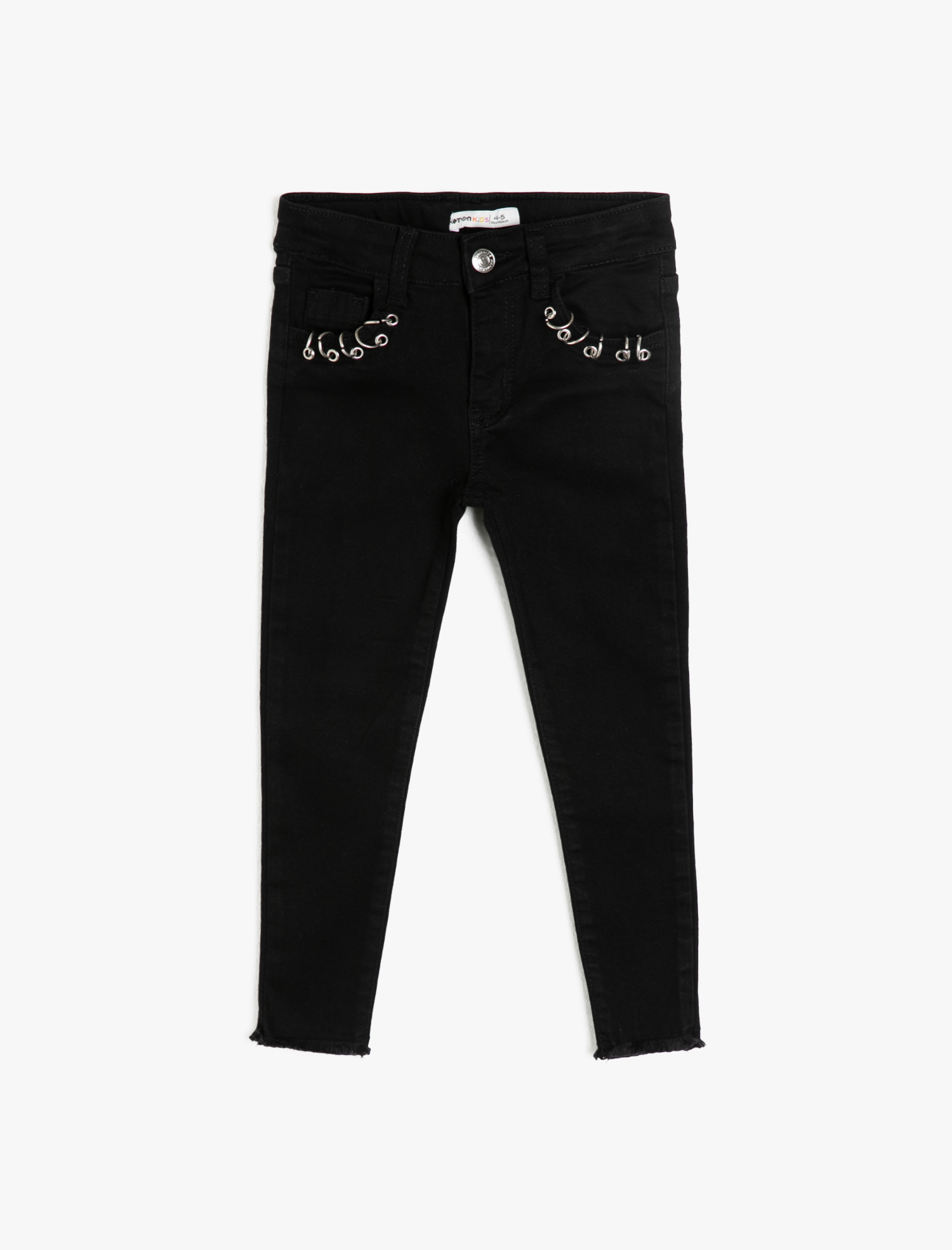  Kız Çocuk Kot Pantolon Cepli Pamuklu Metal Aksesuar Detaylı - Slim Jean