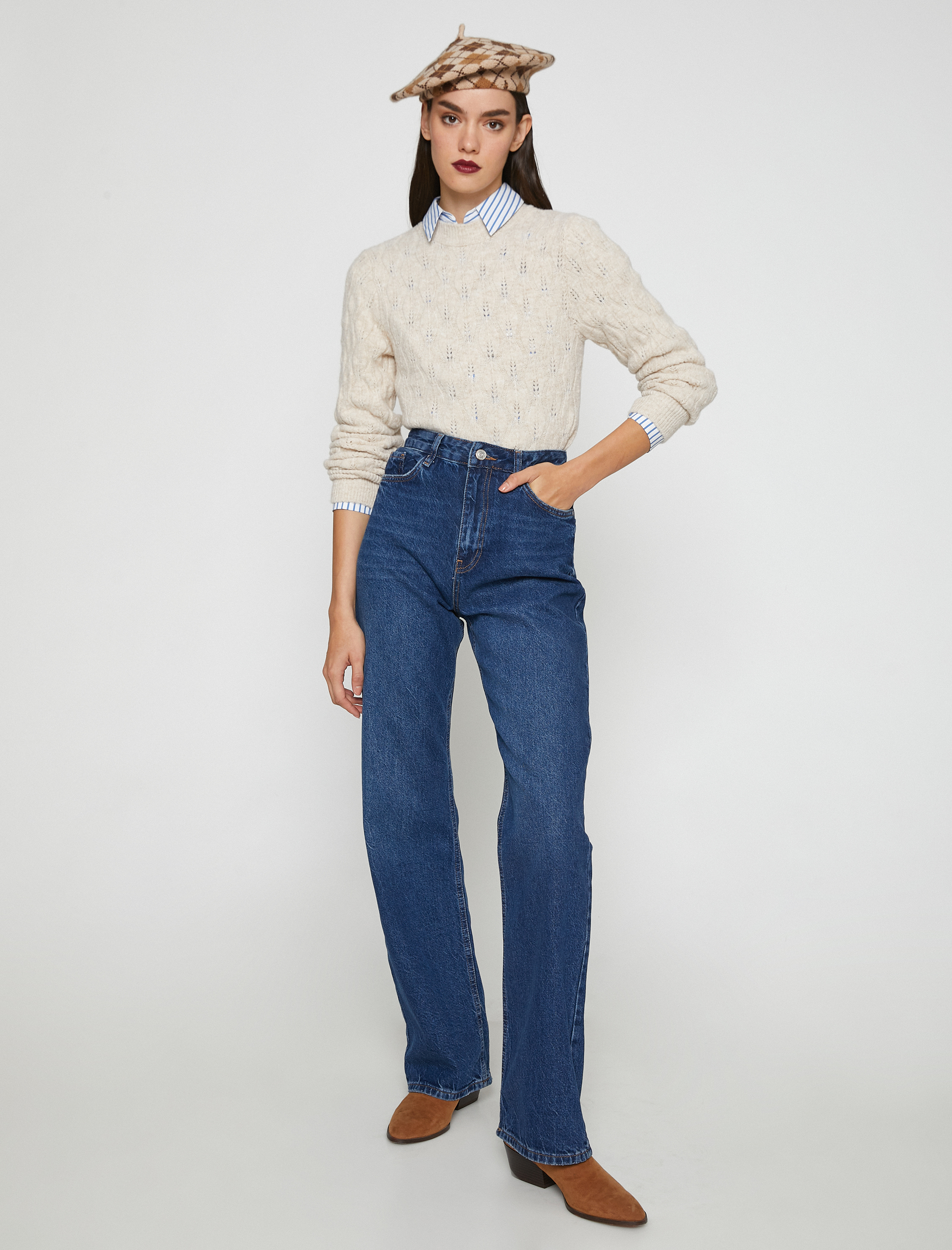   Yüksek Bel Düz Paça Kot Pantolon