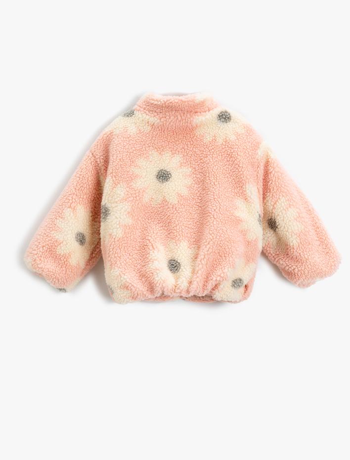 Kız Bebek Peluş Mont Dik Yaka Fermuarlı