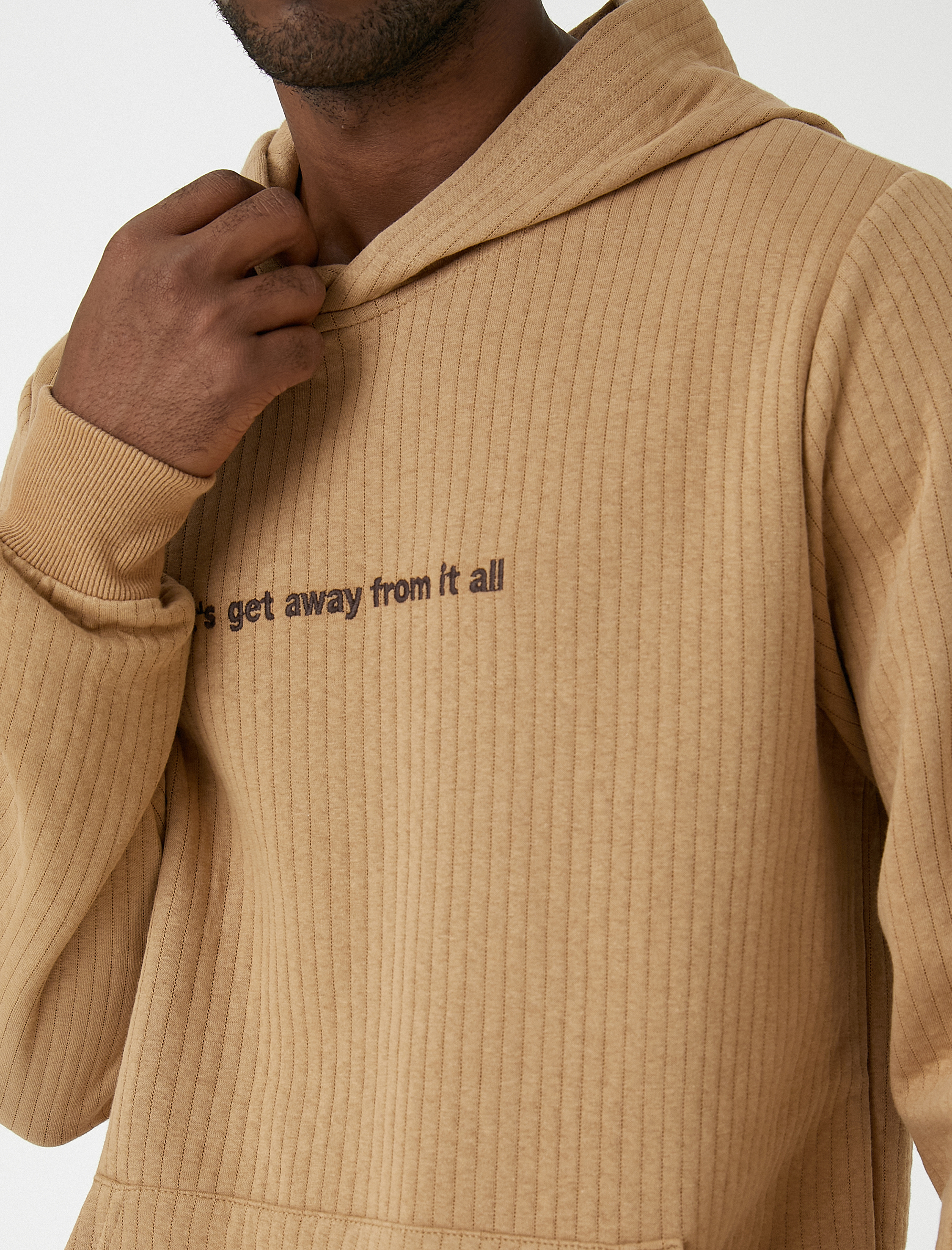 Slogan İşlemeli Sweatshirt Kapşonlu Cepli