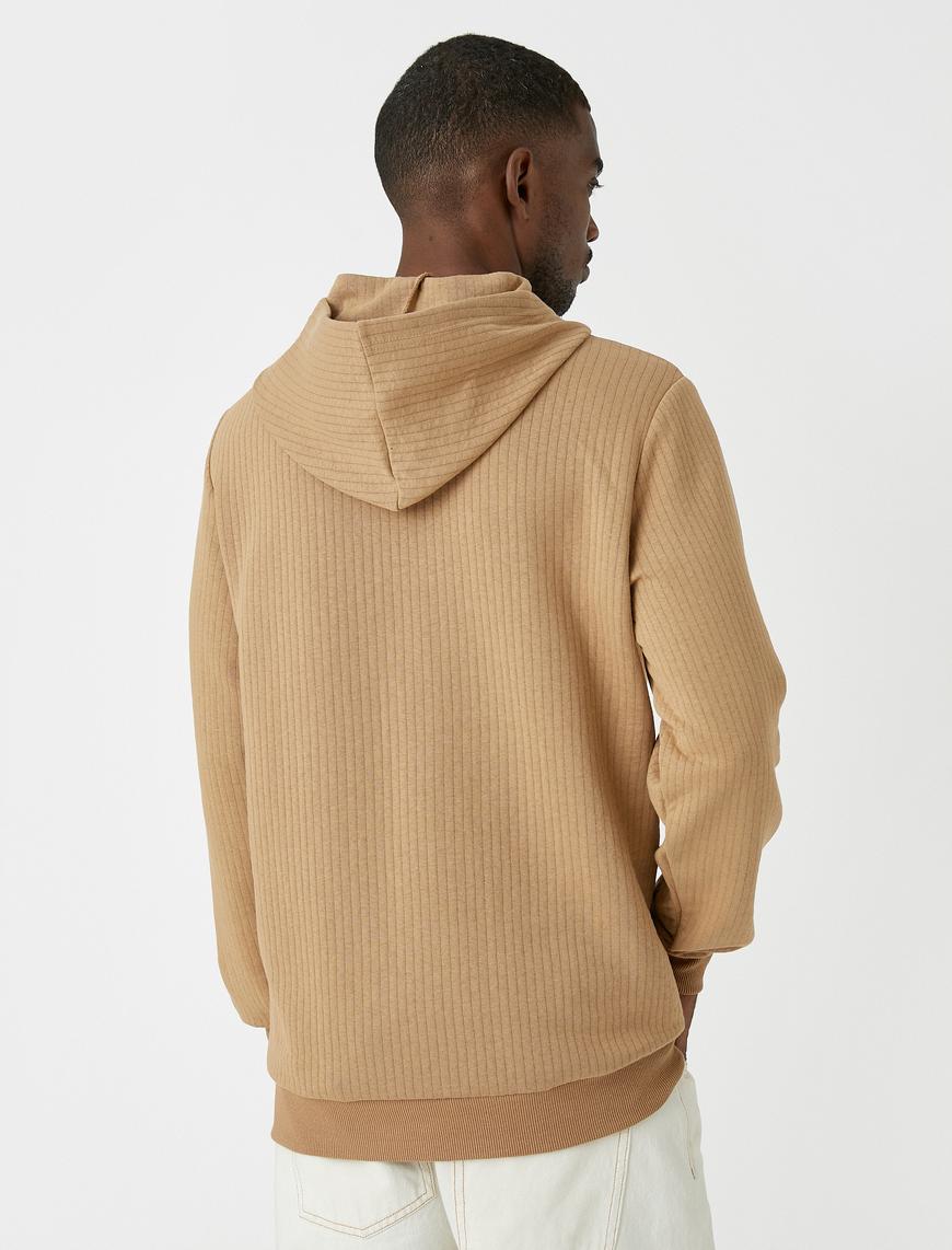   Slogan İşlemeli Sweatshirt Kapşonlu Cepli