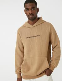 Slogan İşlemeli Sweatshirt Kapşonlu Cepli