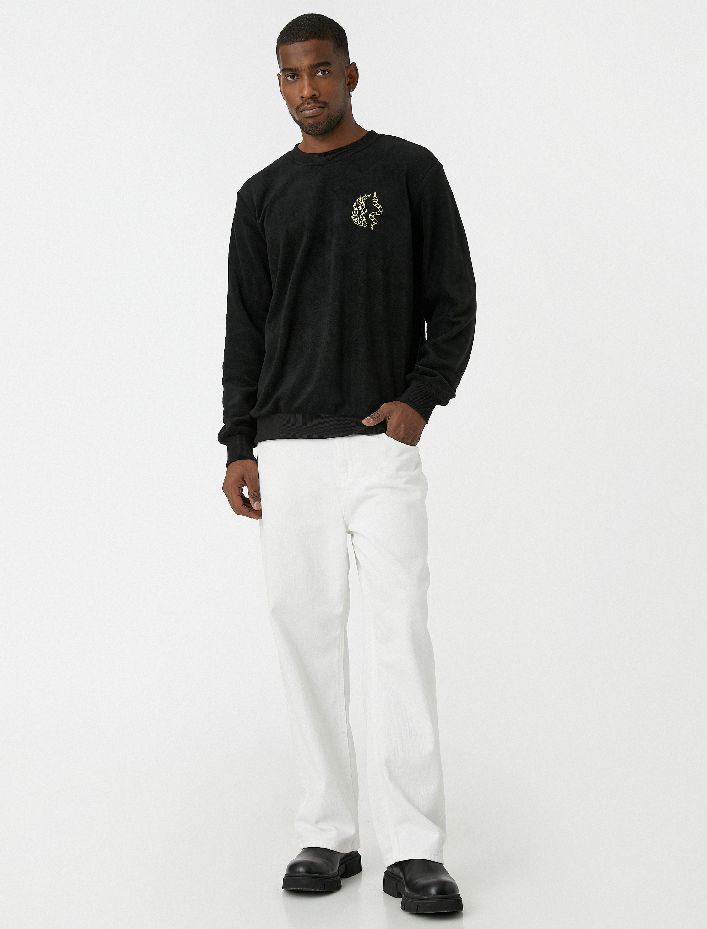   Yılan Baskılı Sweatshirt Bisiklet Yaka