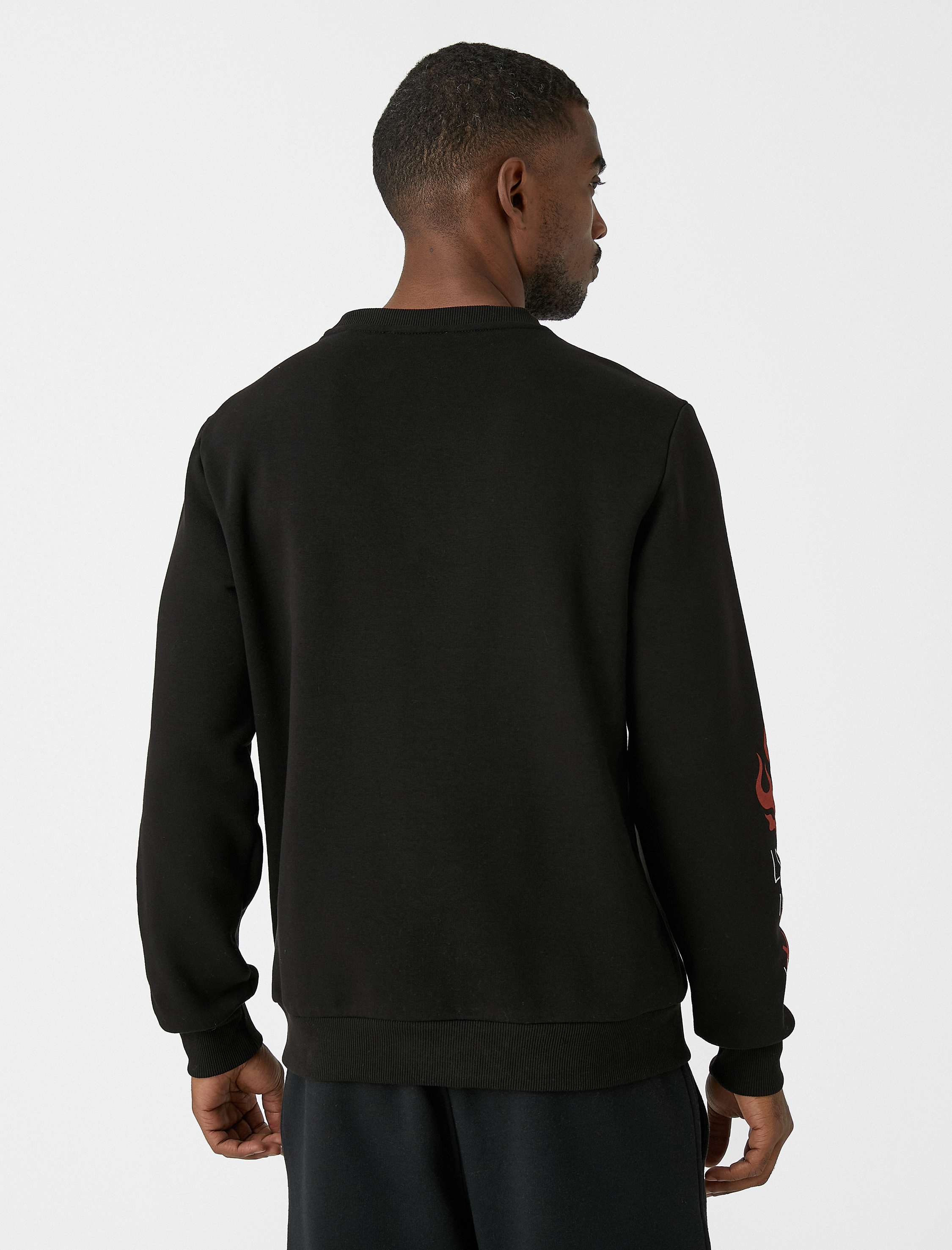   Kuru Kafa Baskılı Sweatshirt Bisiklet Yaka