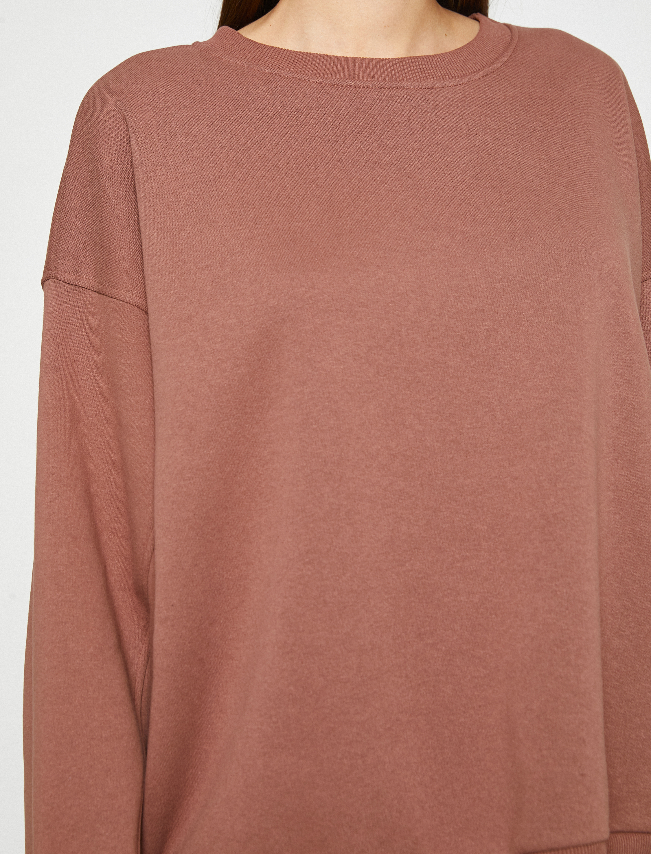   Bisiklet Yaka Sweatshirt Oversize Uzun Kollu İçi Polarlı