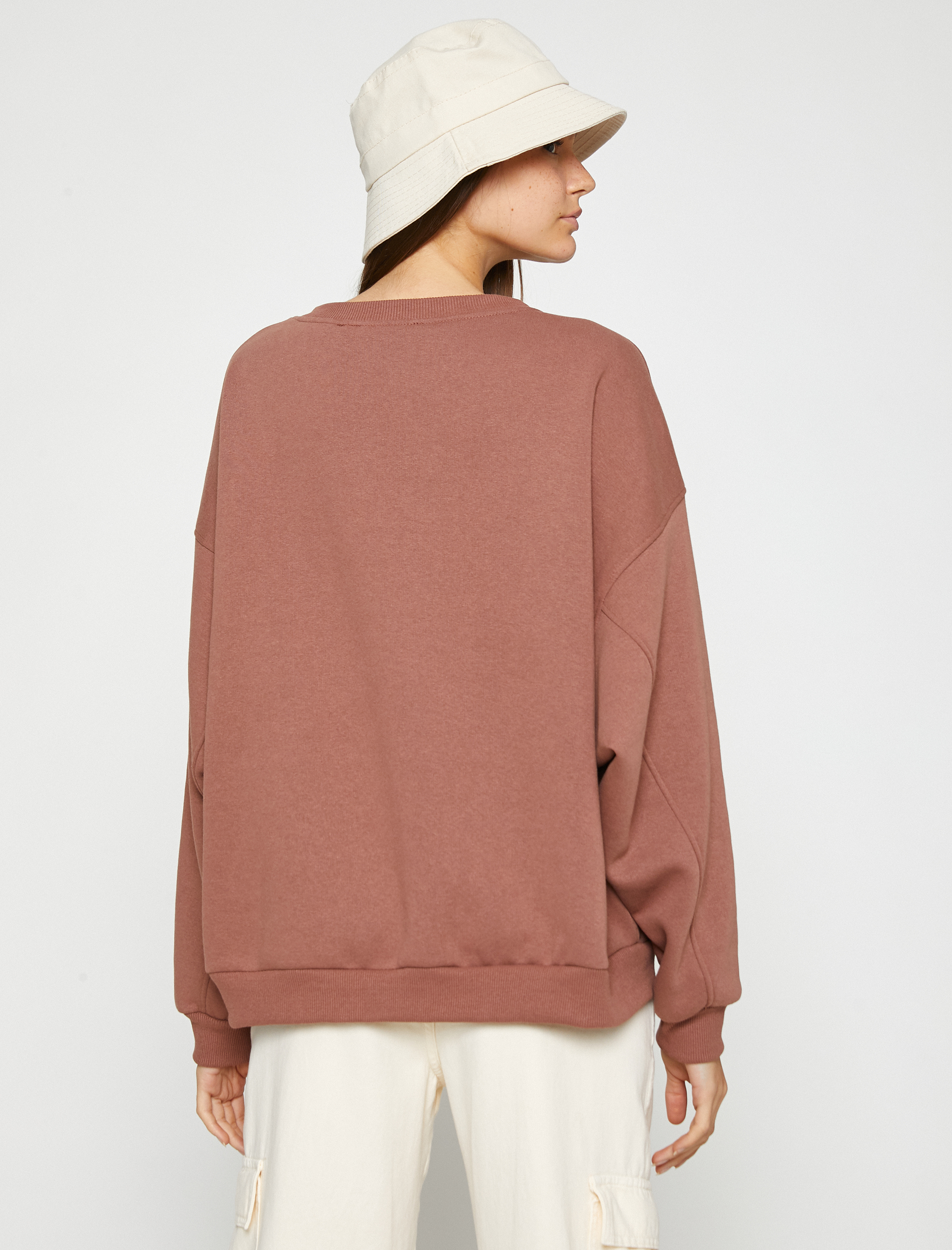   Bisiklet Yaka Sweatshirt Oversize Uzun Kollu İçi Polarlı