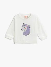 Unicorn Aplike Detaylı Sweatshirt Pamuklu
