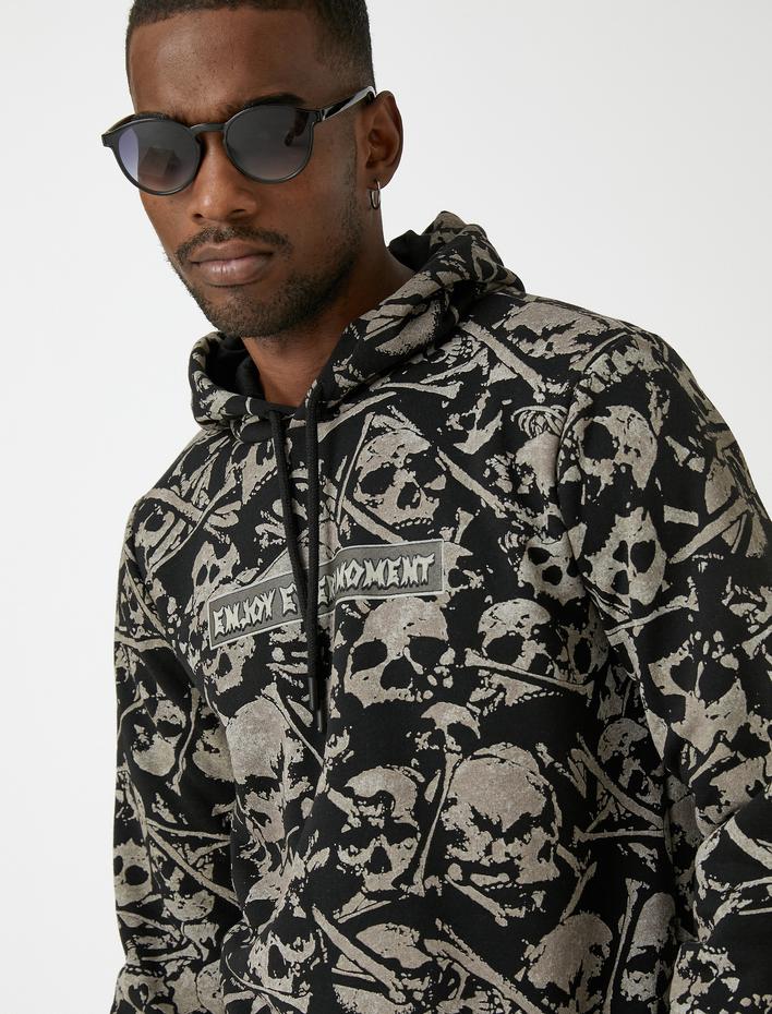  Kuru Kafa Baskılı Sweatshirt Şardonlu Kapşonlu