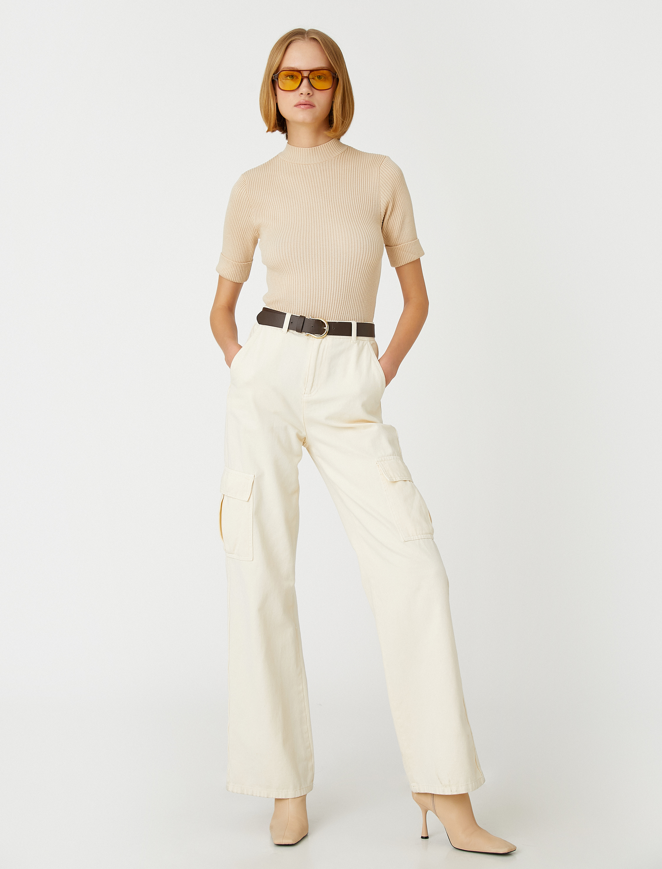   Boğazlı Kazak Kısa Kollu Kaşmir Dokulu