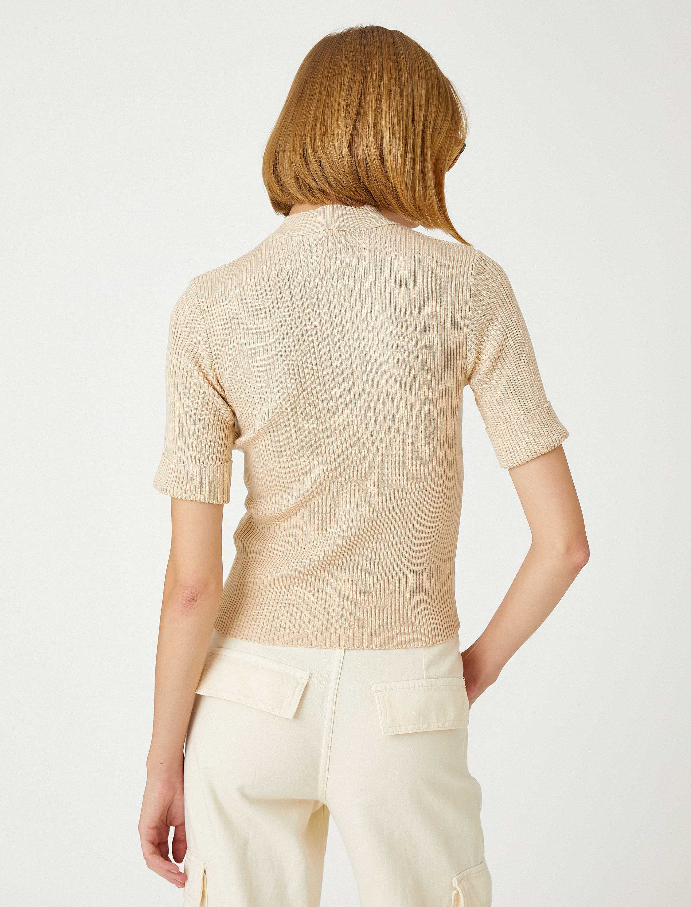   Boğazlı Kazak Kısa Kollu Kaşmir Dokulu