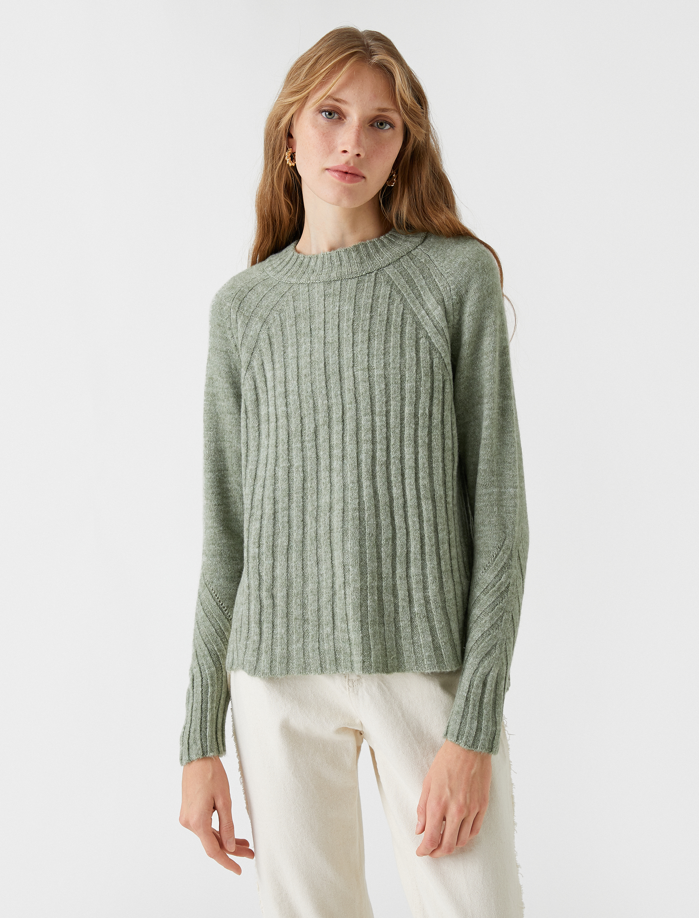 Yeşil Kadın Örgü Kazak Bisiklet Yaka Uzun Kollu 3WAK90106HT | Koton