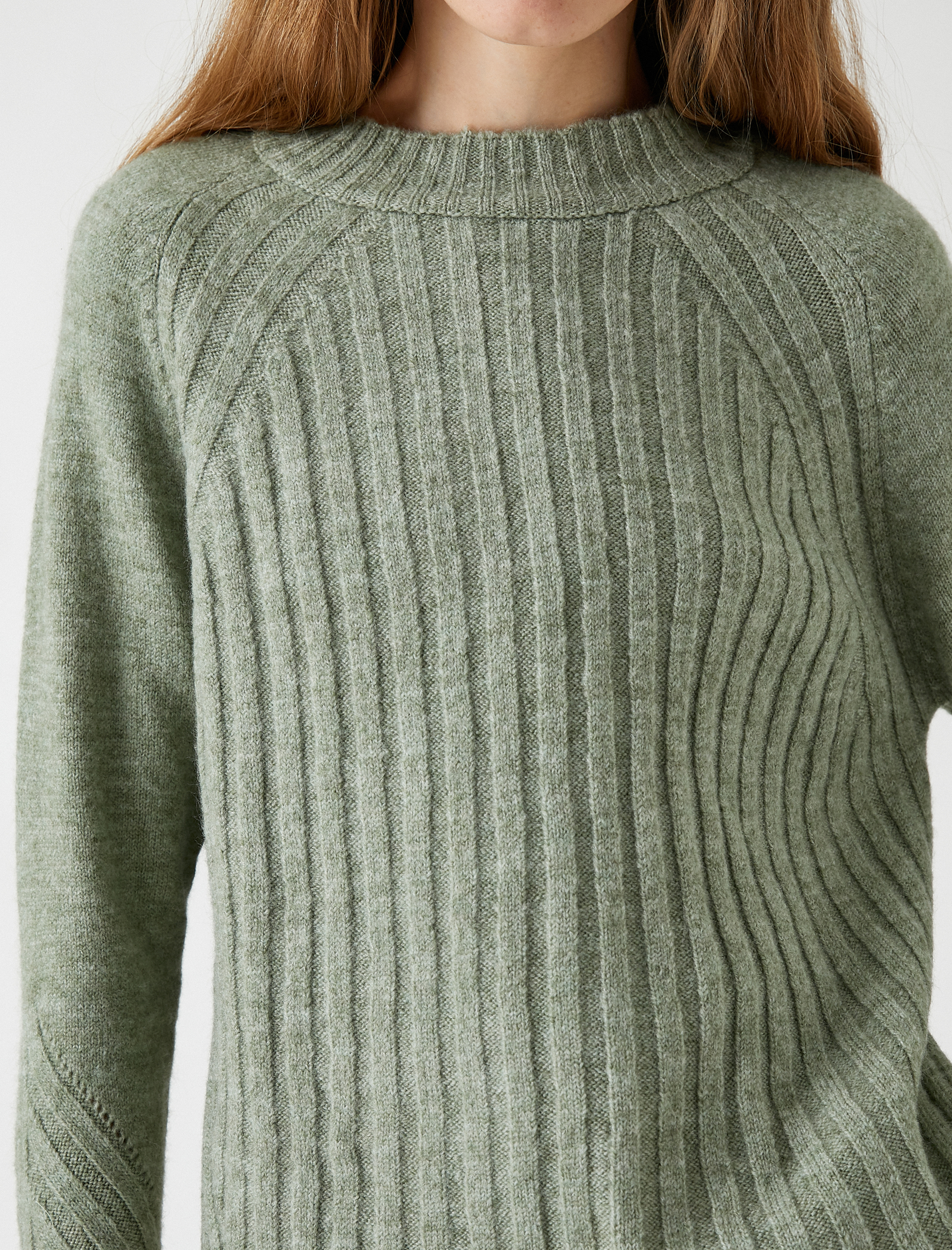 Yeşil Kadın Örgü Kazak Bisiklet Yaka Uzun Kollu 3WAK90106HT | Koton