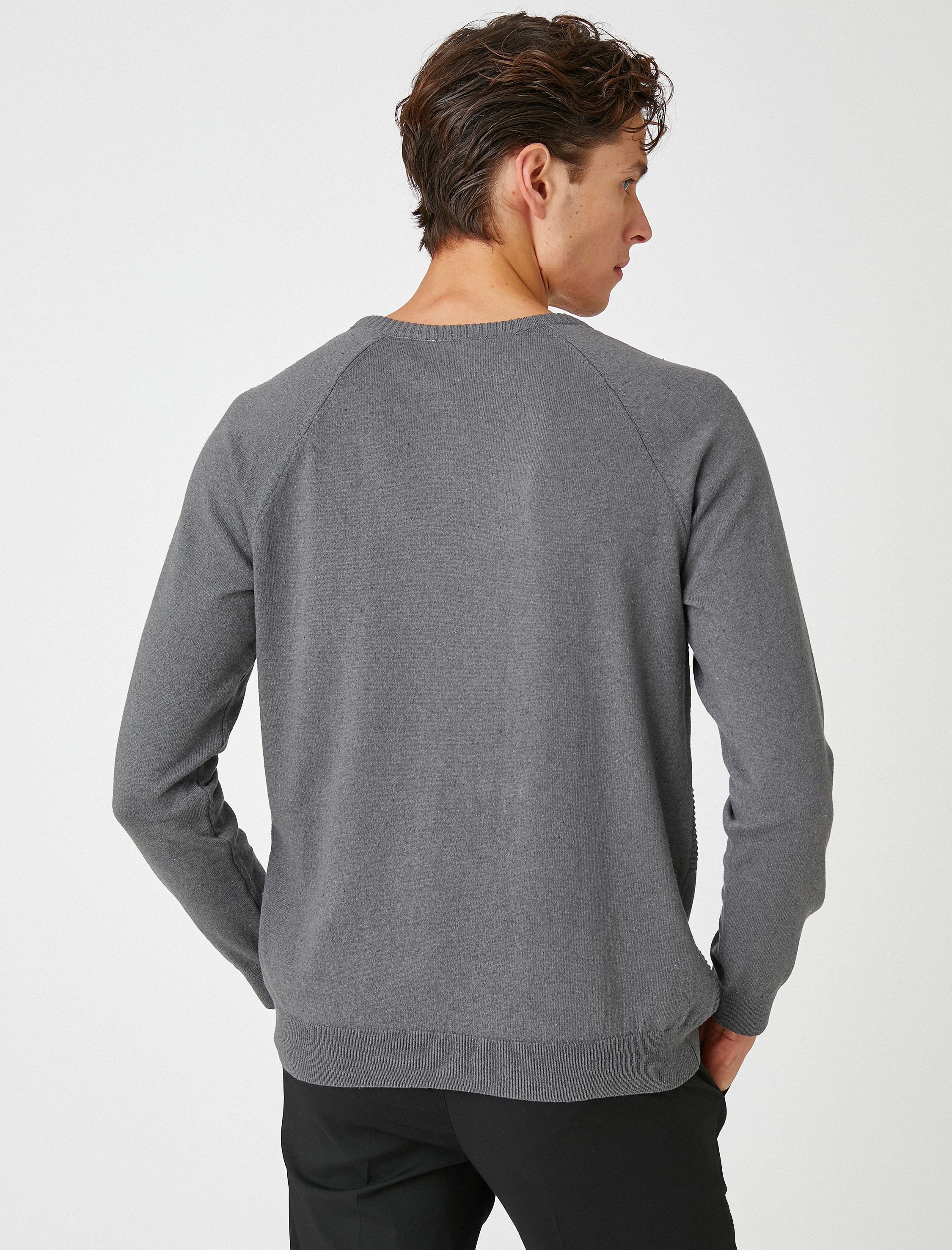   Basic Triko Kazak Dokulu Bisiklet Yaka