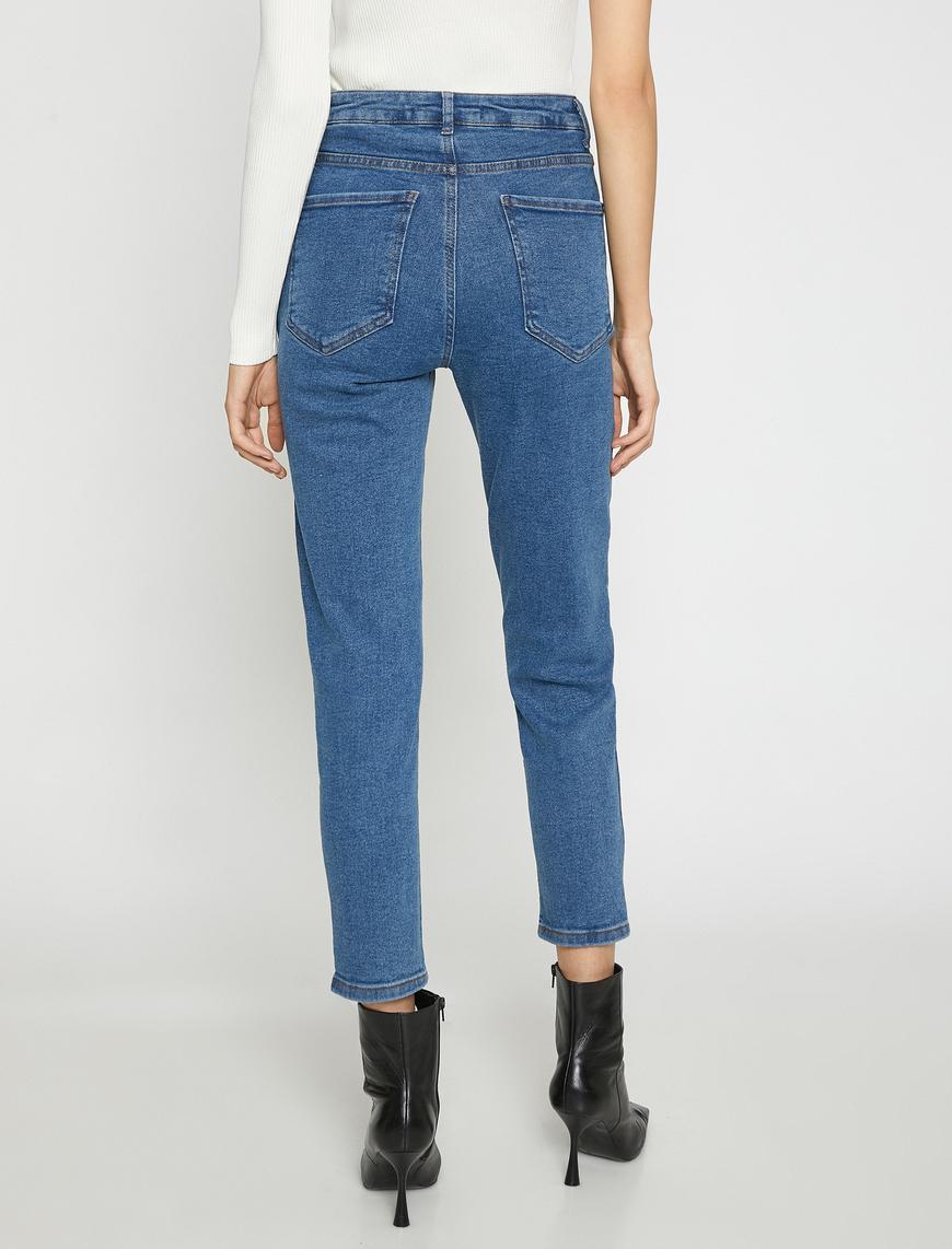   Yüksek Bel Kot Pantolon Yüksek Bel Hafif Dar Paça - Mom Slim Jean