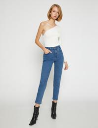Yüksek Bel Kot Pantolon Yüksek Bel Hafif Dar Paça - Mom Slim Jean