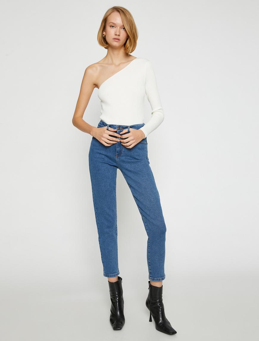   Yüksek Bel Kot Pantolon Yüksek Bel Hafif Dar Paça - Mom Slim Jean