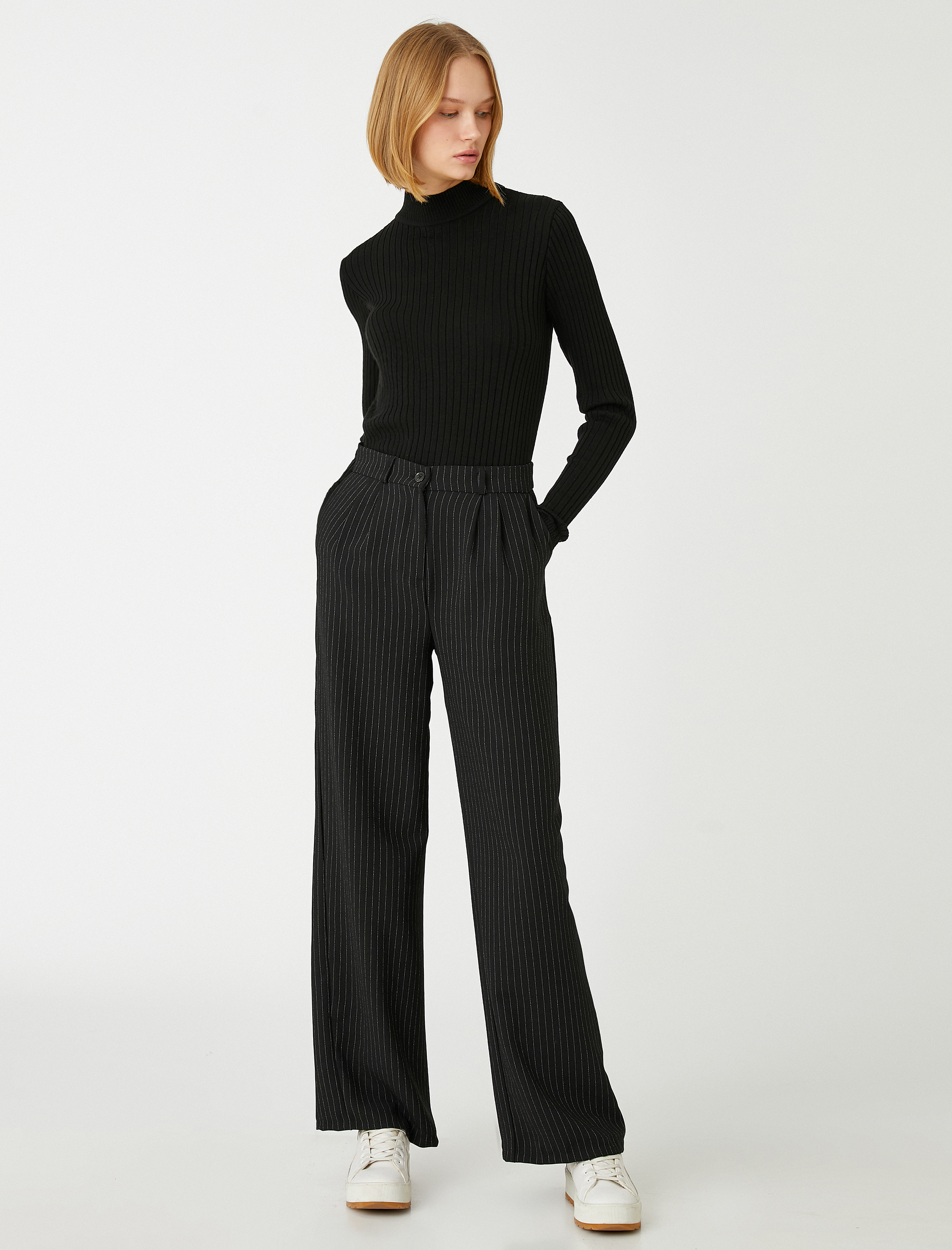   Dik Yaka Ribanalı Triko Kazak Kaşmir Dokulu