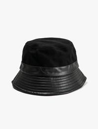 Bucket Şapka Suni Deri Görünüm Detaylı