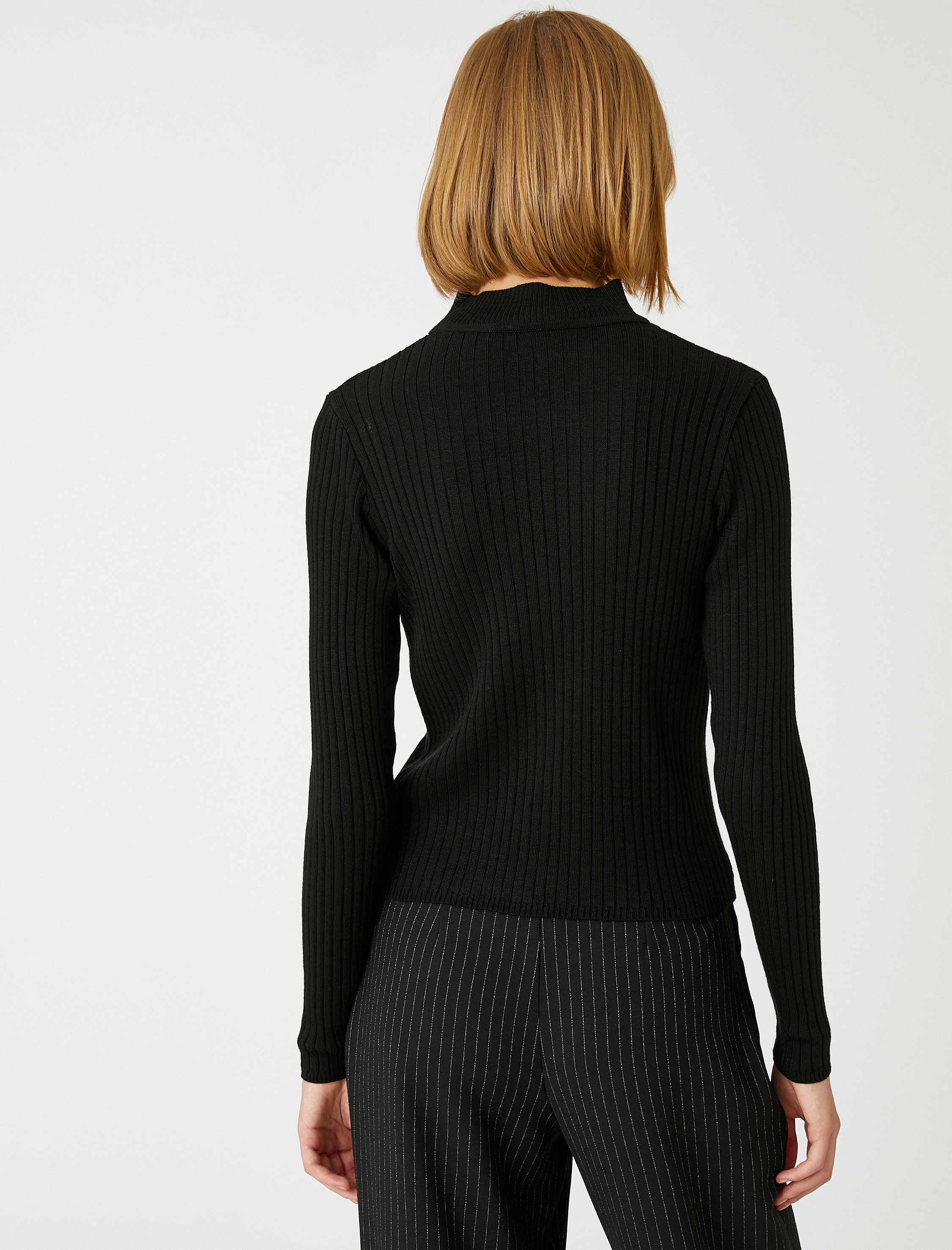   Dik Yaka Ribanalı Triko Kazak Kaşmir Dokulu