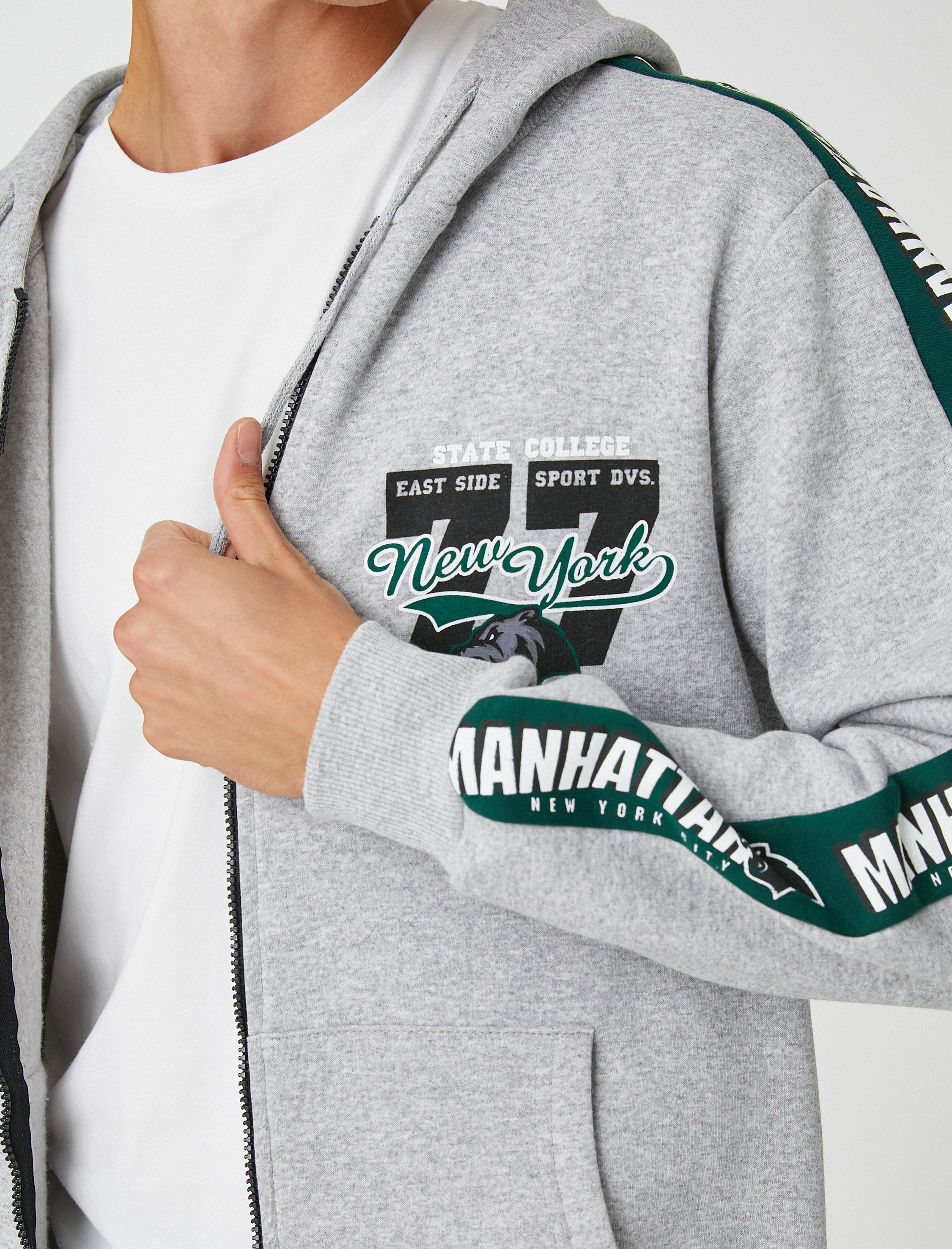   Kolej Kapşonlu Sweatshirt Şardonlu Fermuarlı