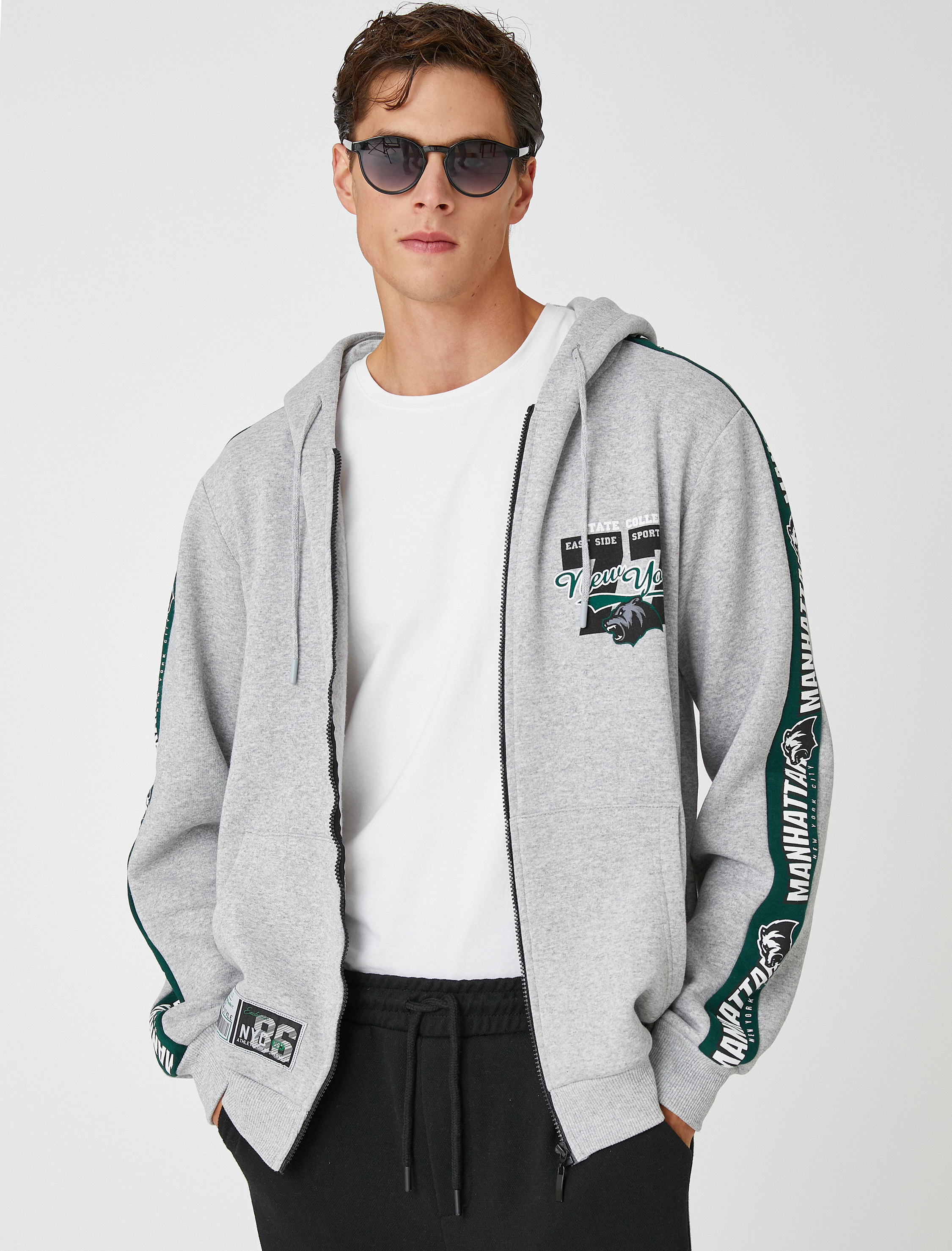   Kolej Kapşonlu Sweatshirt Şardonlu Fermuarlı