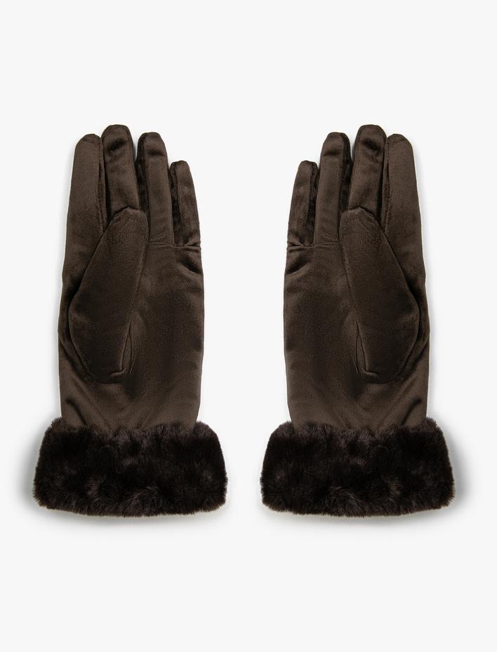 Kadın Suni Kürk Detaylı Eldiven İçi Peluş Astarlı