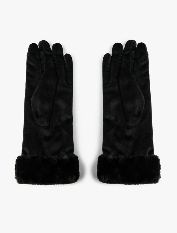 Kadın Suni Kürk Detaylı Eldiven İçi Peluş Astarlı