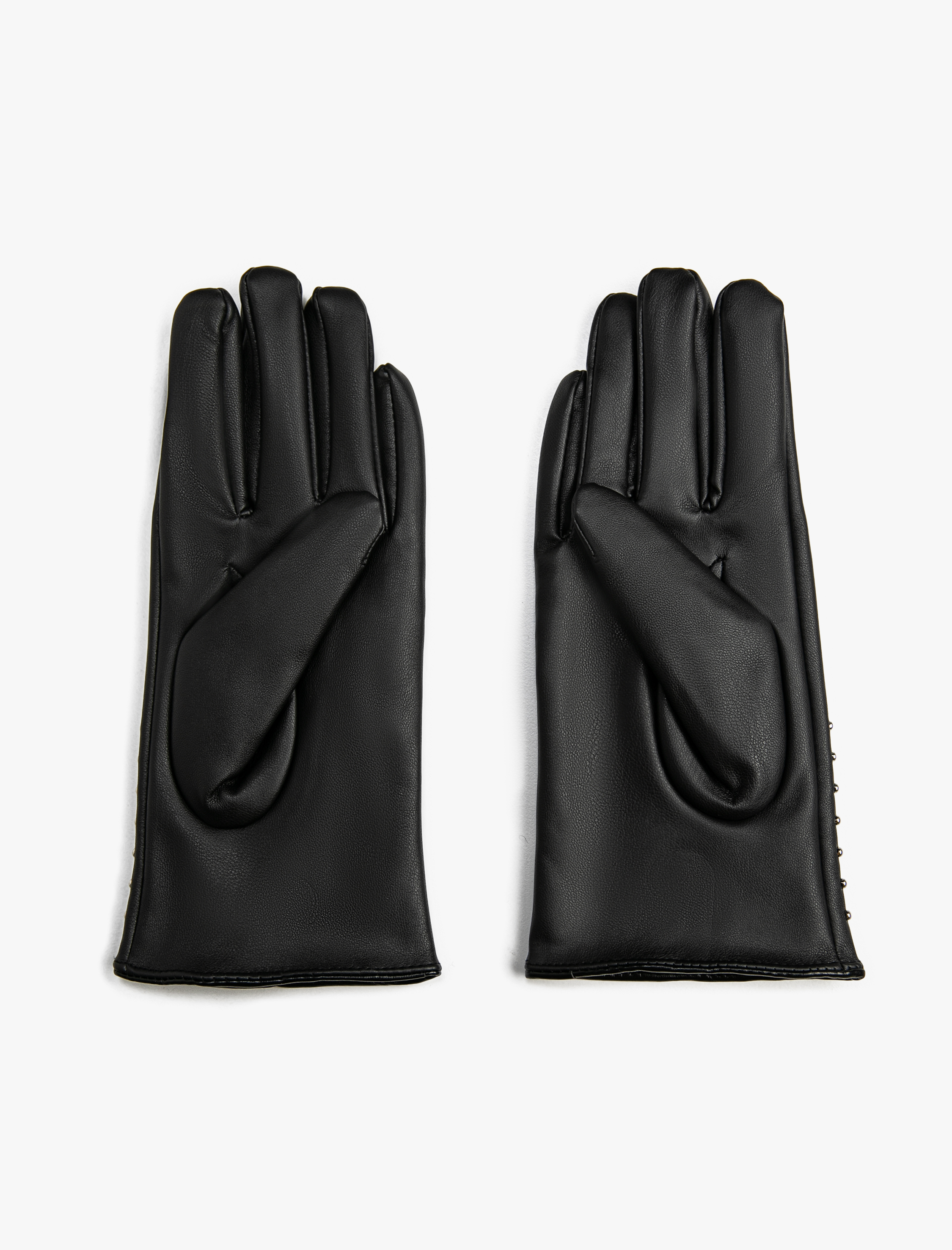  Kadın Suni Deri Eldiven Zımba Detaylı İçi İnce Suni Kürk Astarlı