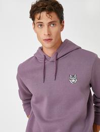 Kurt İşlemeli Sweatshirt Kapşonlu