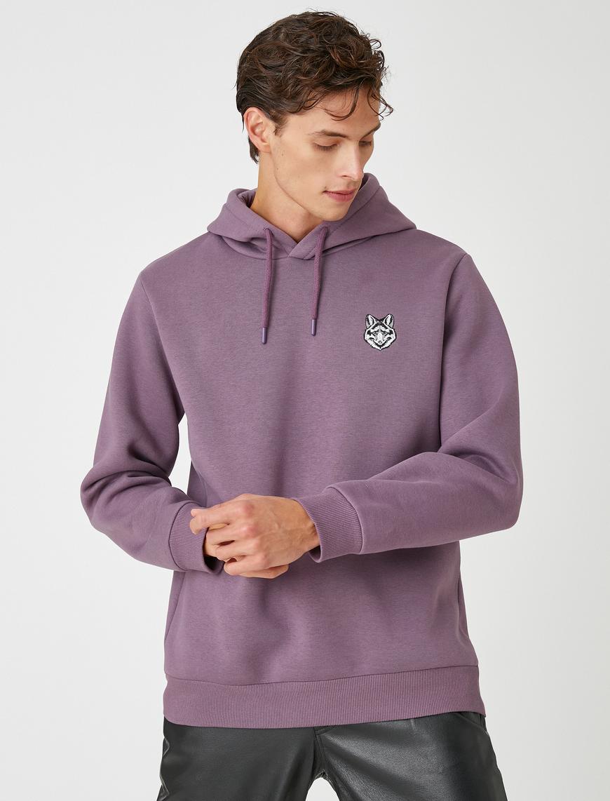   Kurt İşlemeli Sweatshirt Kapşonlu
