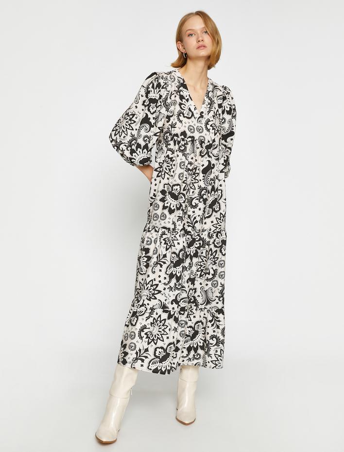  Çiçekli Uzun Elbise