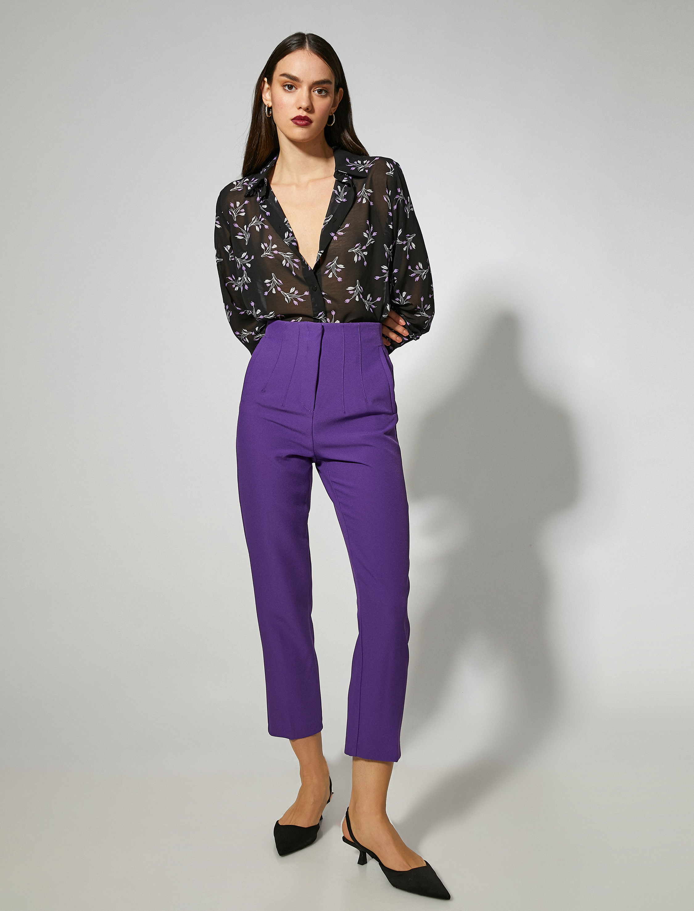   Dikiş Detaylı Crop Pantolon Cepli