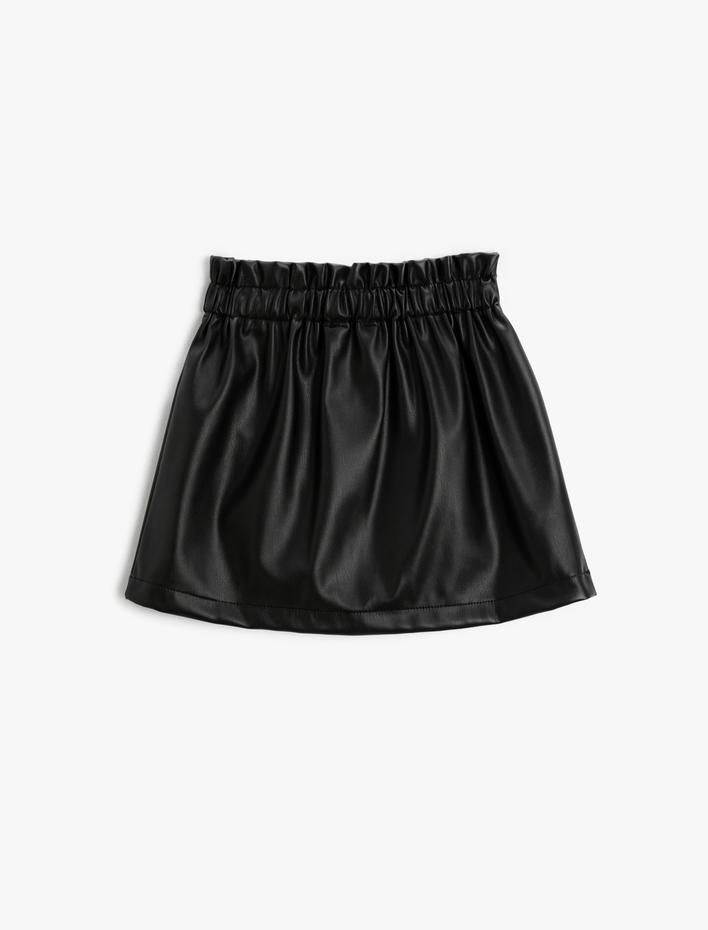 Kız Çocuk Suni Deri Görünümlü Etek Düğmeli