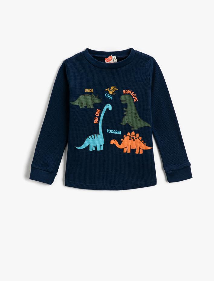 Erkek Bebek Dinozor Baskılı Uzun Kollu Tişört