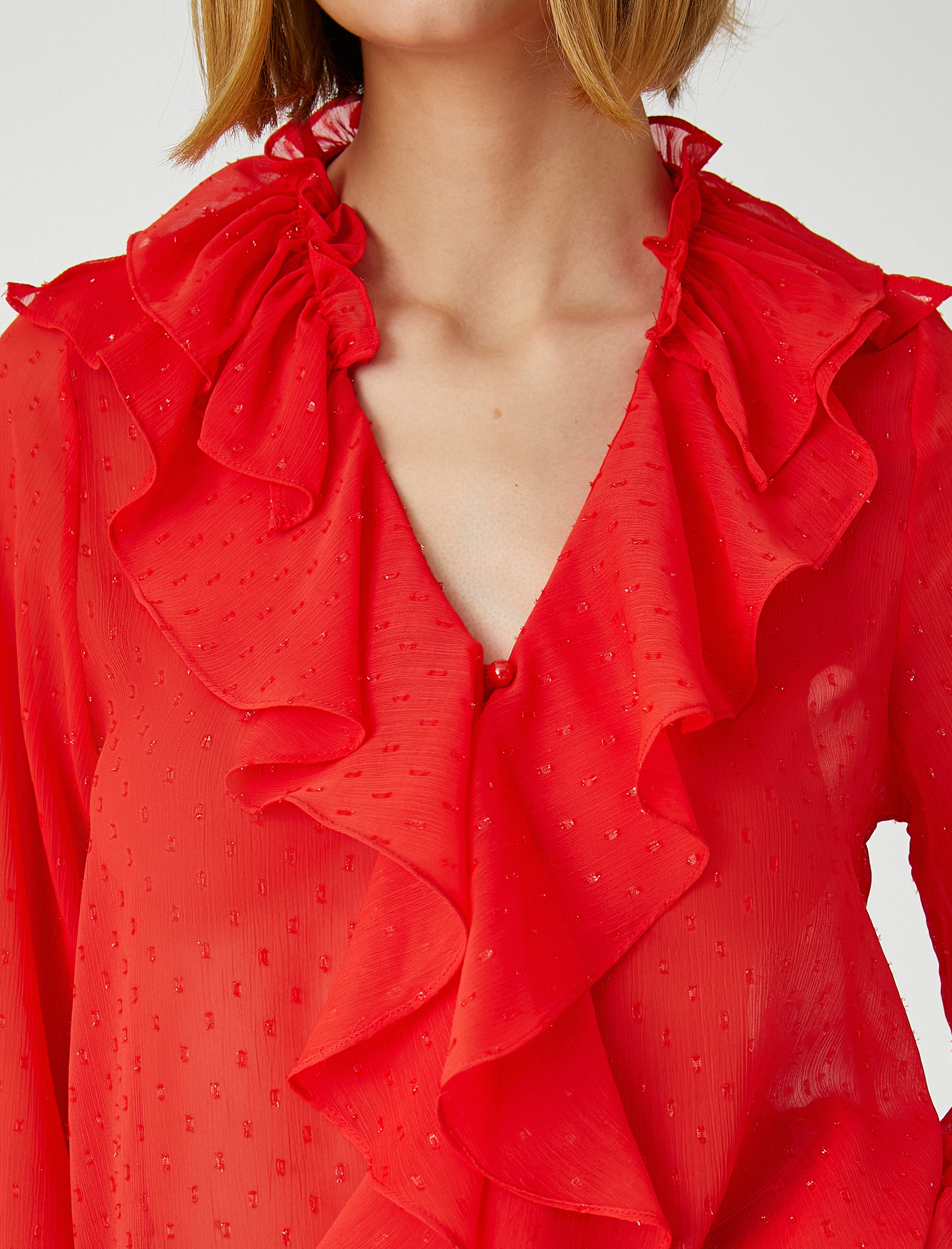   Volanlı Şifon Abiye Bluz