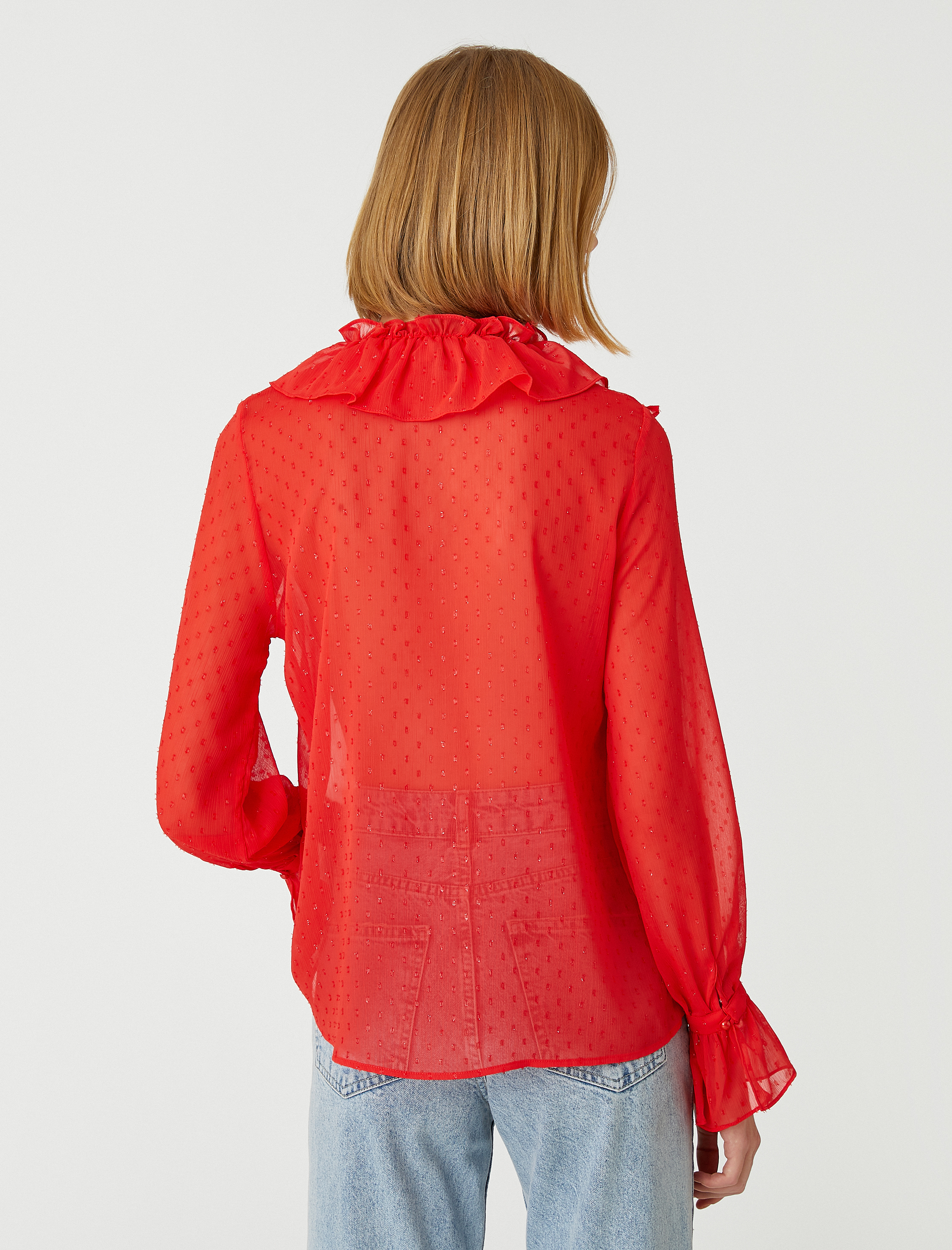   Volanlı Şifon Abiye Bluz