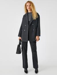 Kruvaze Cepli Kısa Kaban